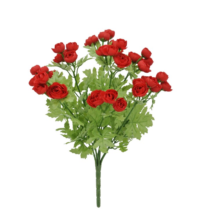 16" Artificial Red Mini Ranunculus Bush – Faux Floral Bouquet for Wedding Bouquets, Centerpieces & Home Décor-84055-RD