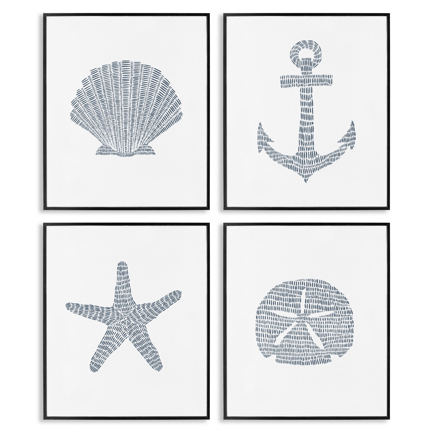 Stupell Industries Minimal Shells & Anchor 4pc Framed Giclee Wall Art Set Design by Jetty Home, LLC