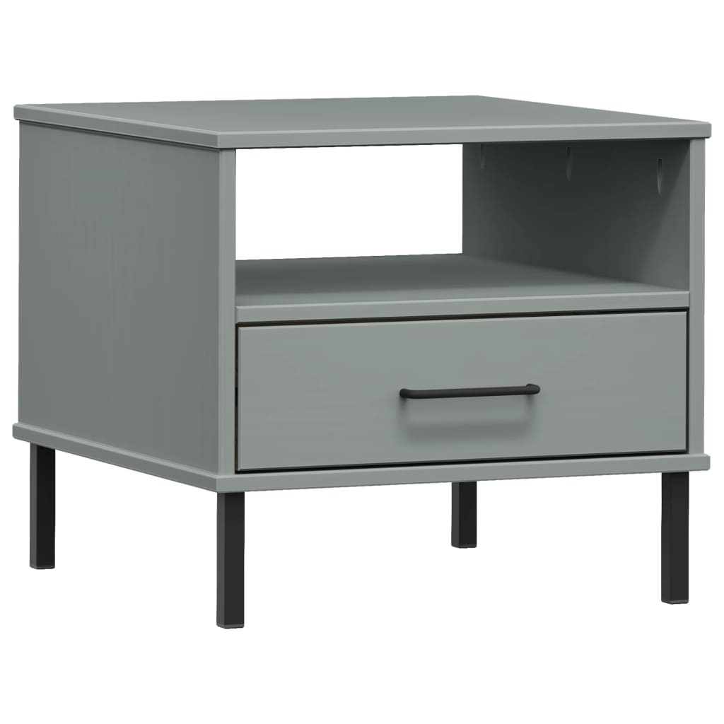 vidaXL Bedside Table with Metal Legs Gray Solid Wood Pine OSLO