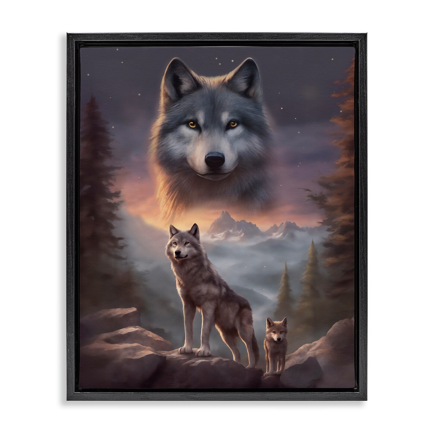 Stupell Industries Ancestor Wolf Motif Floater Framed Canvas Wall Art Design by Noah Bay