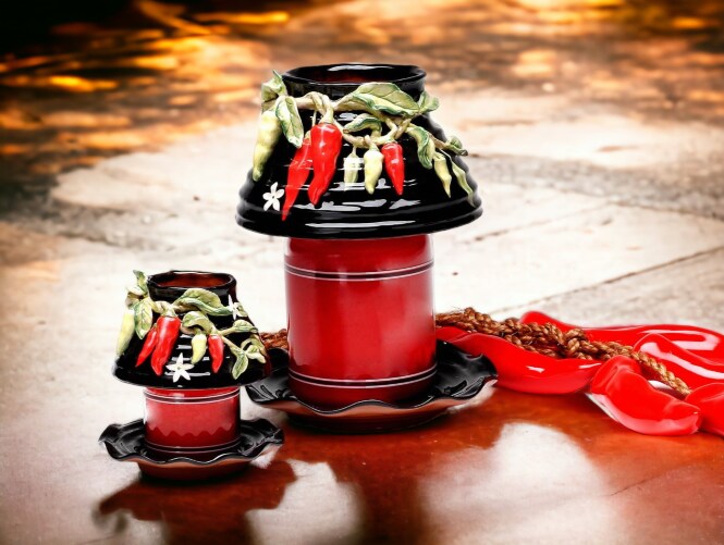 Ceramic Small Size Chili Pepper Candle Shade and Base, Home D&#xE9;cor, Gift for Her, Gift for Mom, Kitchen D&#xE9;cor, Farmhouse D&#xE9;cor