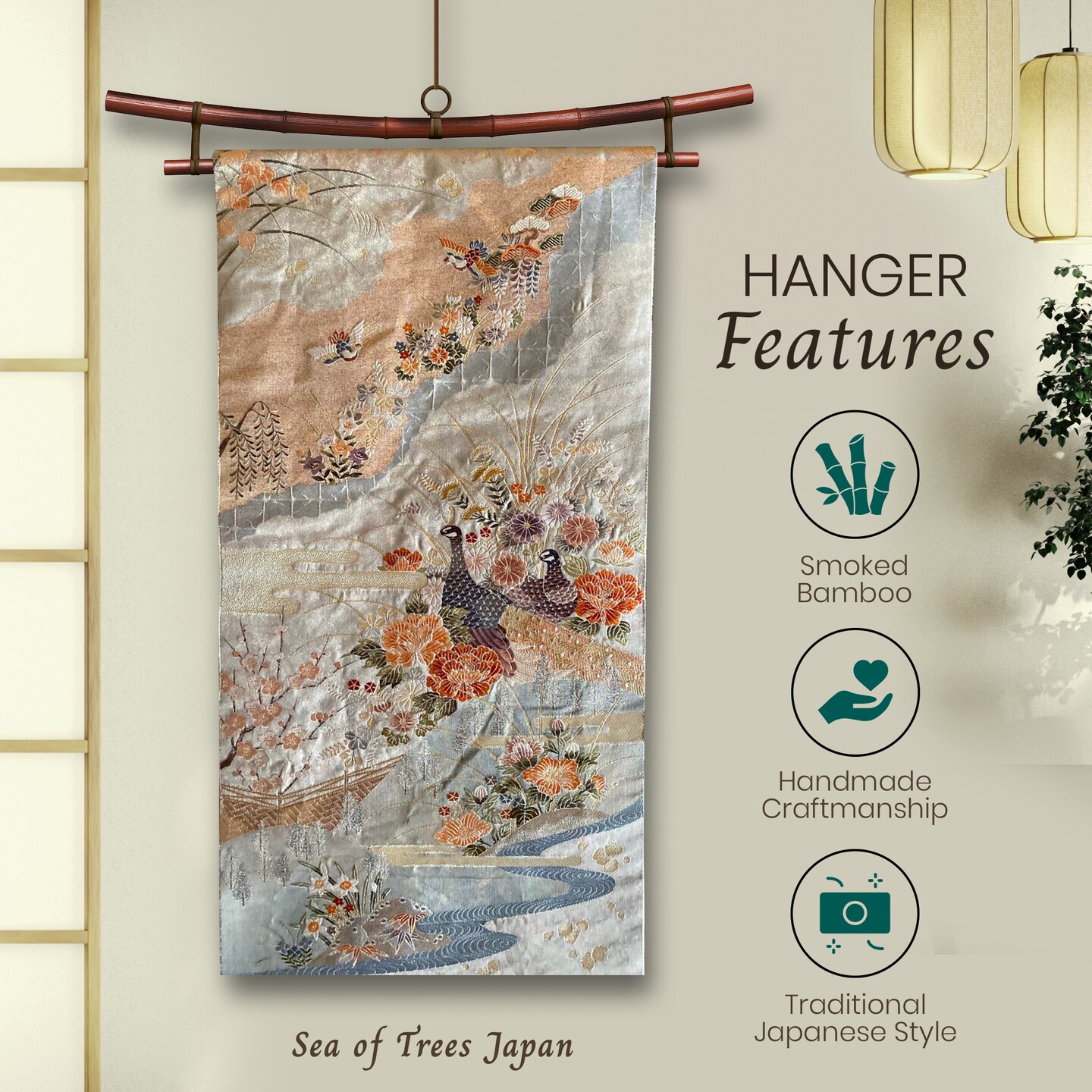 Smoked Bamboo Tapestry Holder, Rug Wall Hanger, Tapestry Wall