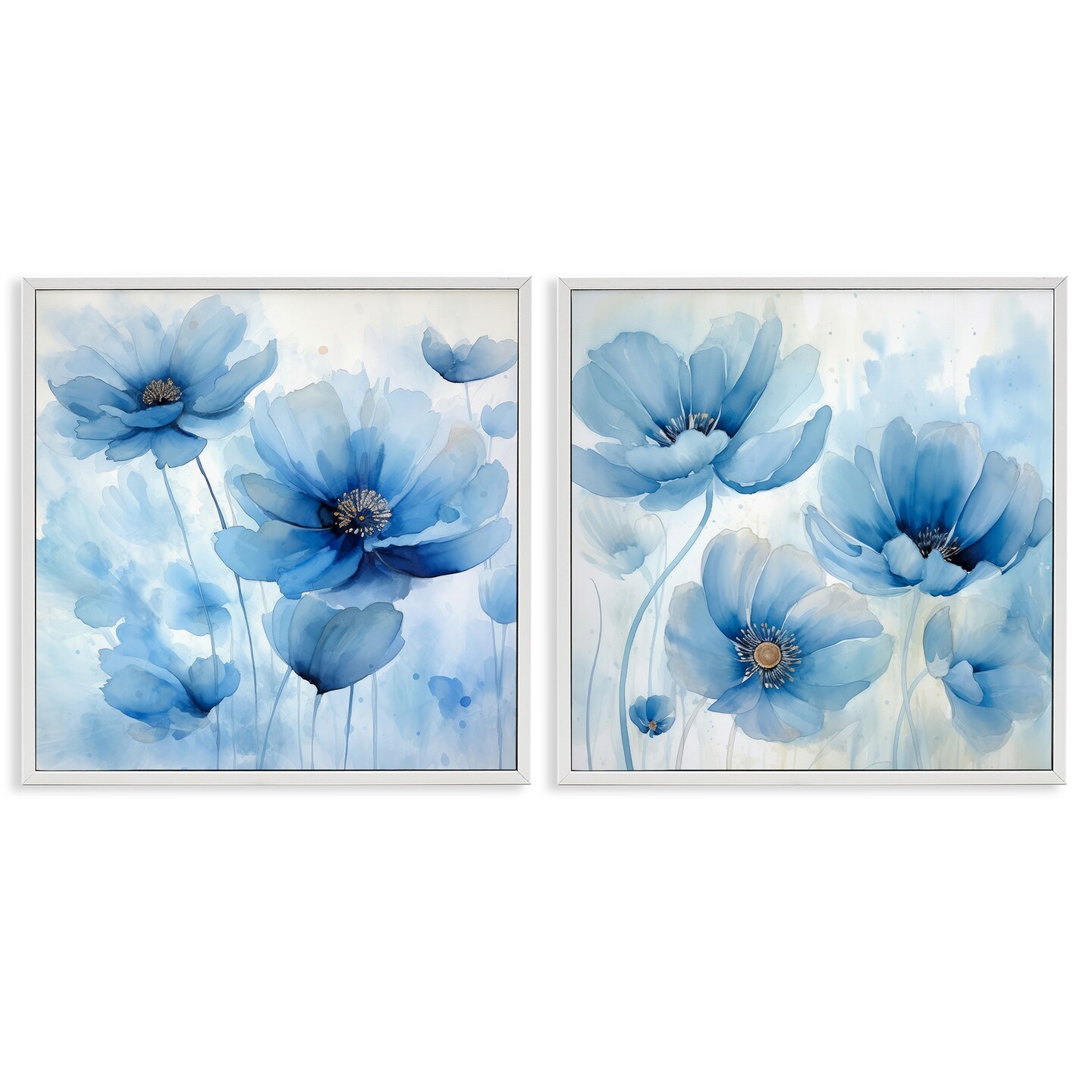 Stupell Industries Saturated Blue Blossoms 2pc Framed Giclee Wall Art Set Design by Irena Orlov