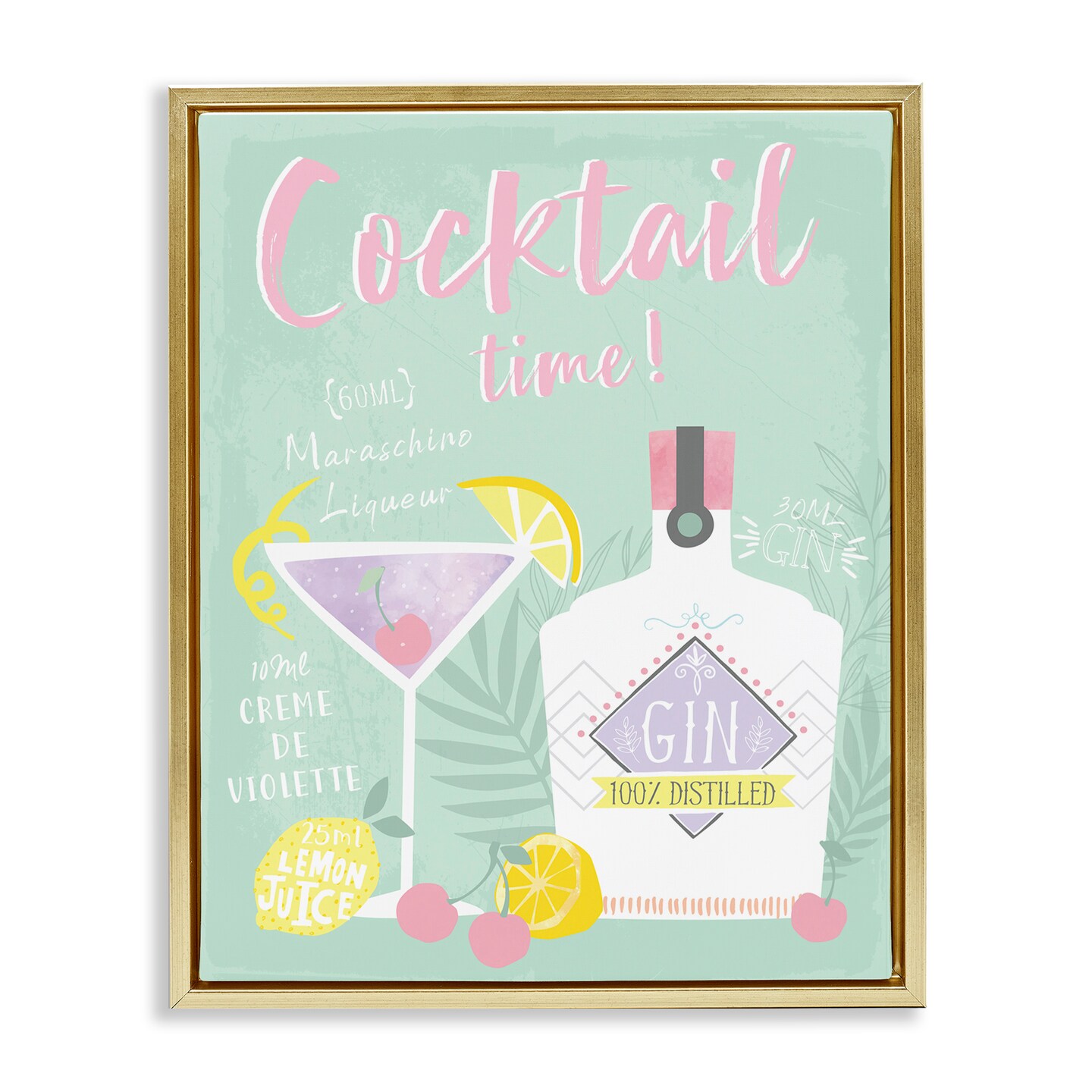 Stupell Industries Cocktail Time with Recipe Floater Framed Canvas Wall Art Design by Angela Nickeas