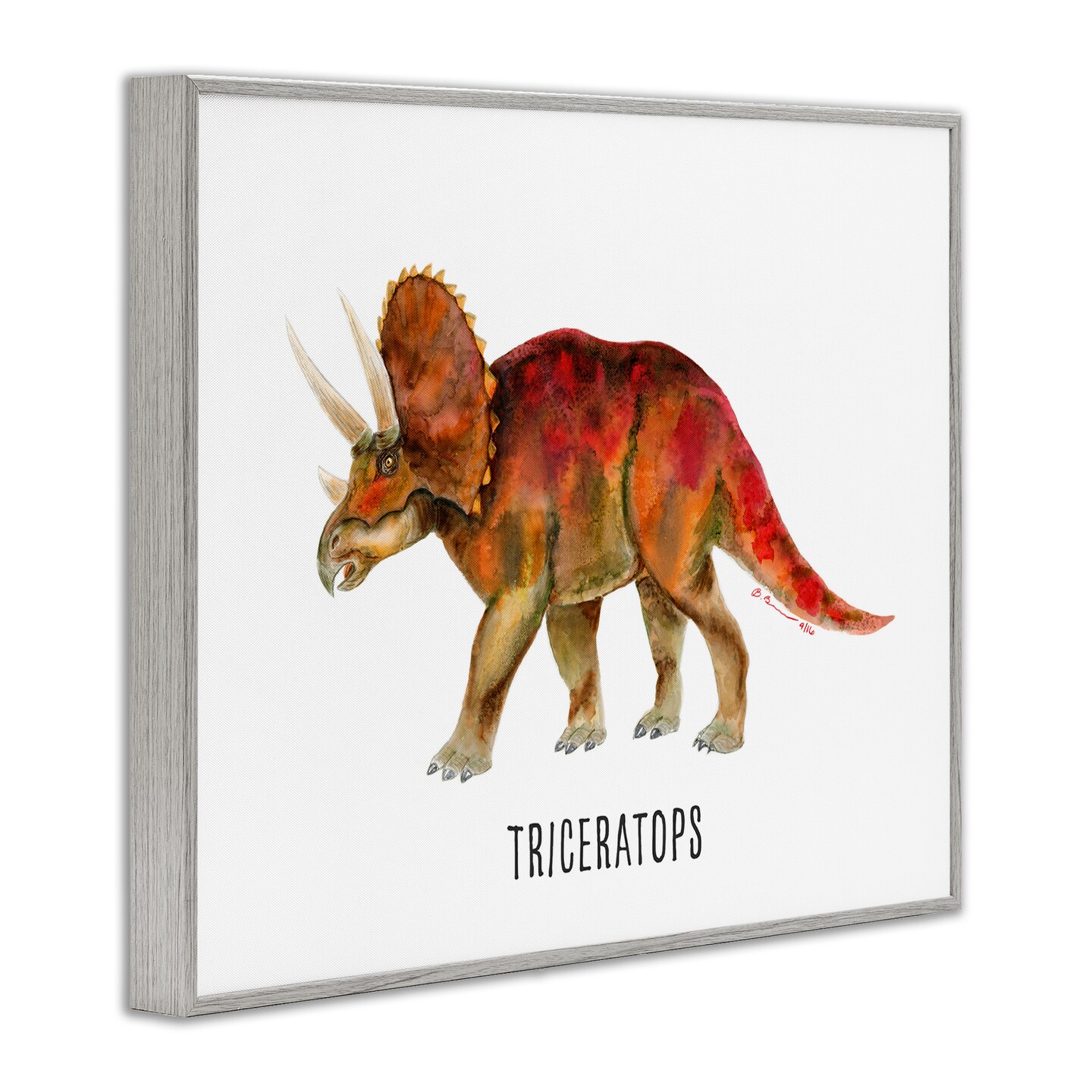 Stupell Industries Triceratops Dinosaur Learning Framed Giclee Wall Art Design by Brett Blumenthal