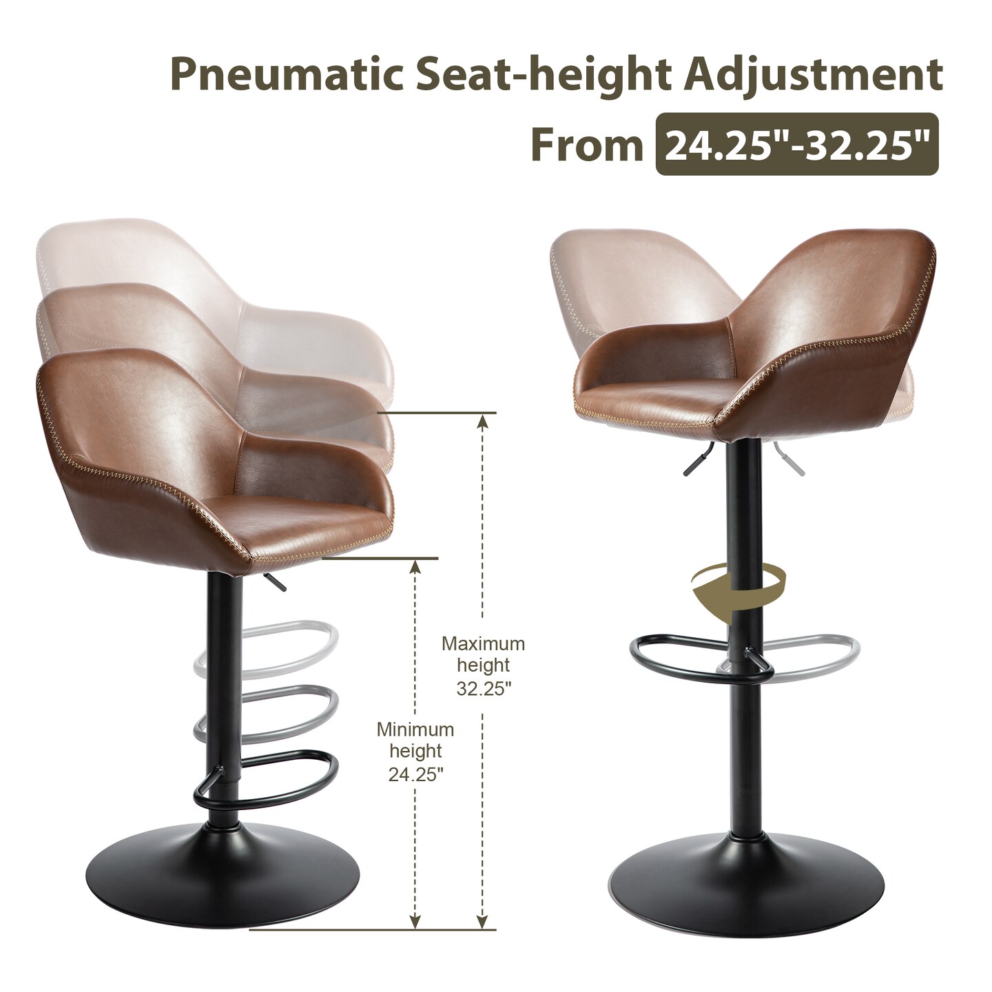 Set of 1/2/3/4 Mid-Century Modern Leatherette Gaslift Adjustable Swivel Bar Stools