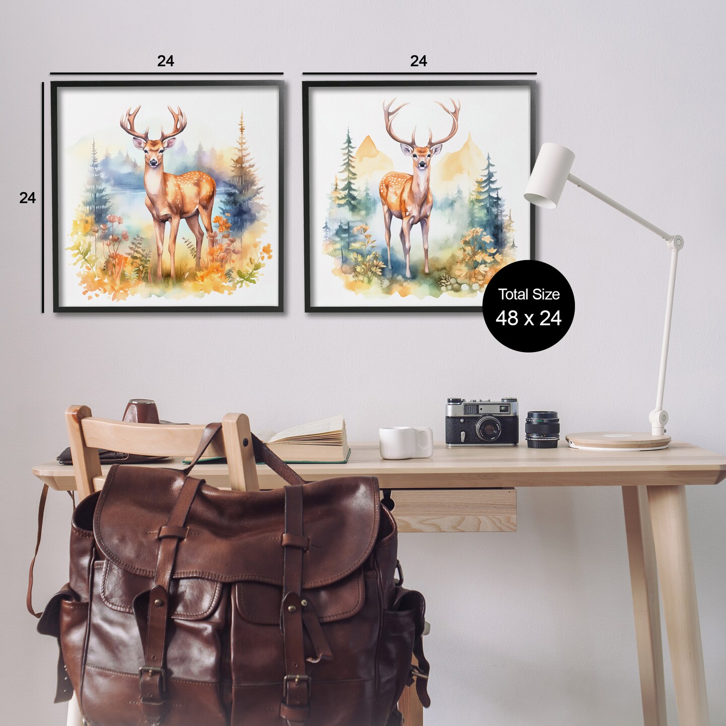 Stupell Industries Wild Deer Mountain Overlook 2pc Framed Giclee Wall Art Set Design by Andrea Haase