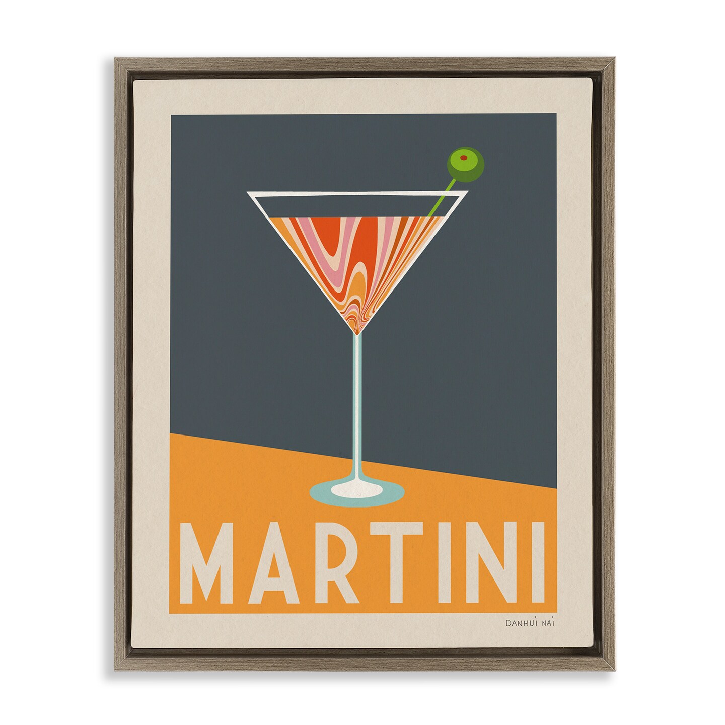Stupell Industries Retro Swirled Martini Floater Framed Canvas Wall Art Design by Danhui Nai