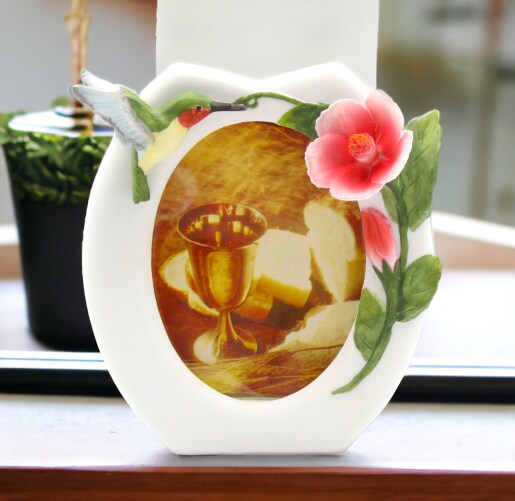 Ceramic Hummingbird with Flower Photo Frame, Home D&#xE9;cor, Gift for Her, Mom, Kitchen D&#xE9;cor, Birdwatcher Gift, Vintage Decor