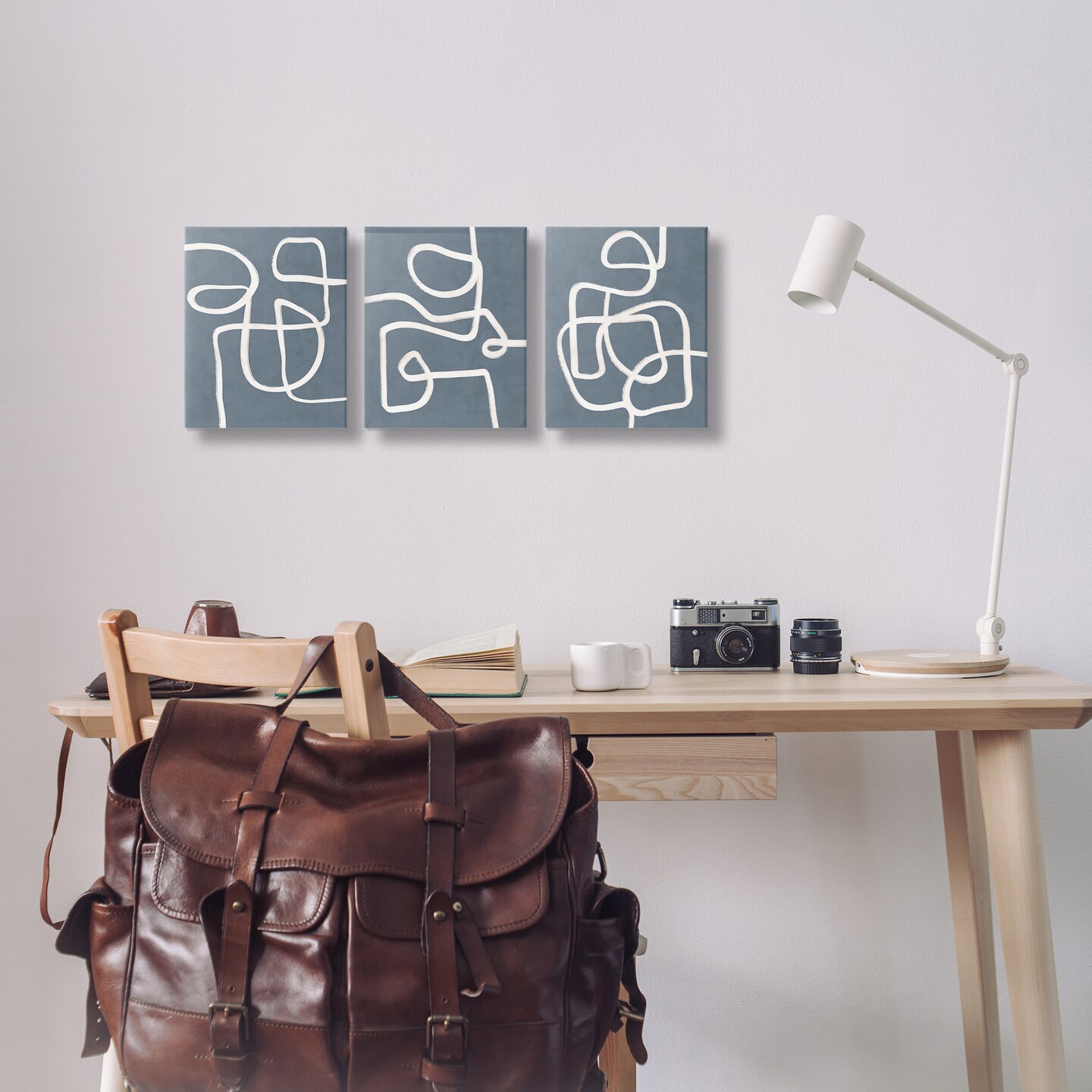 Stupell Industries Squiggles on Grey 3pc Canvas Wall Art Set Design by Nina Blue