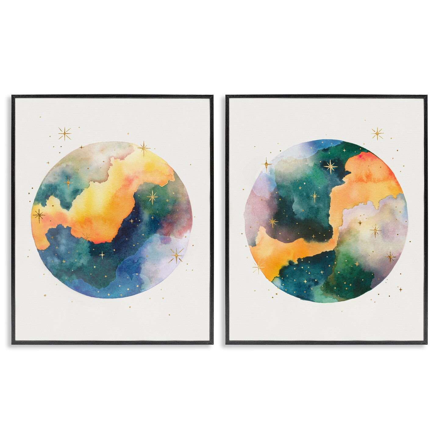 Stupell Industries Outer Space Round Galaxies 2pc Framed Giclee Wall Art Set Design by Grace Popp