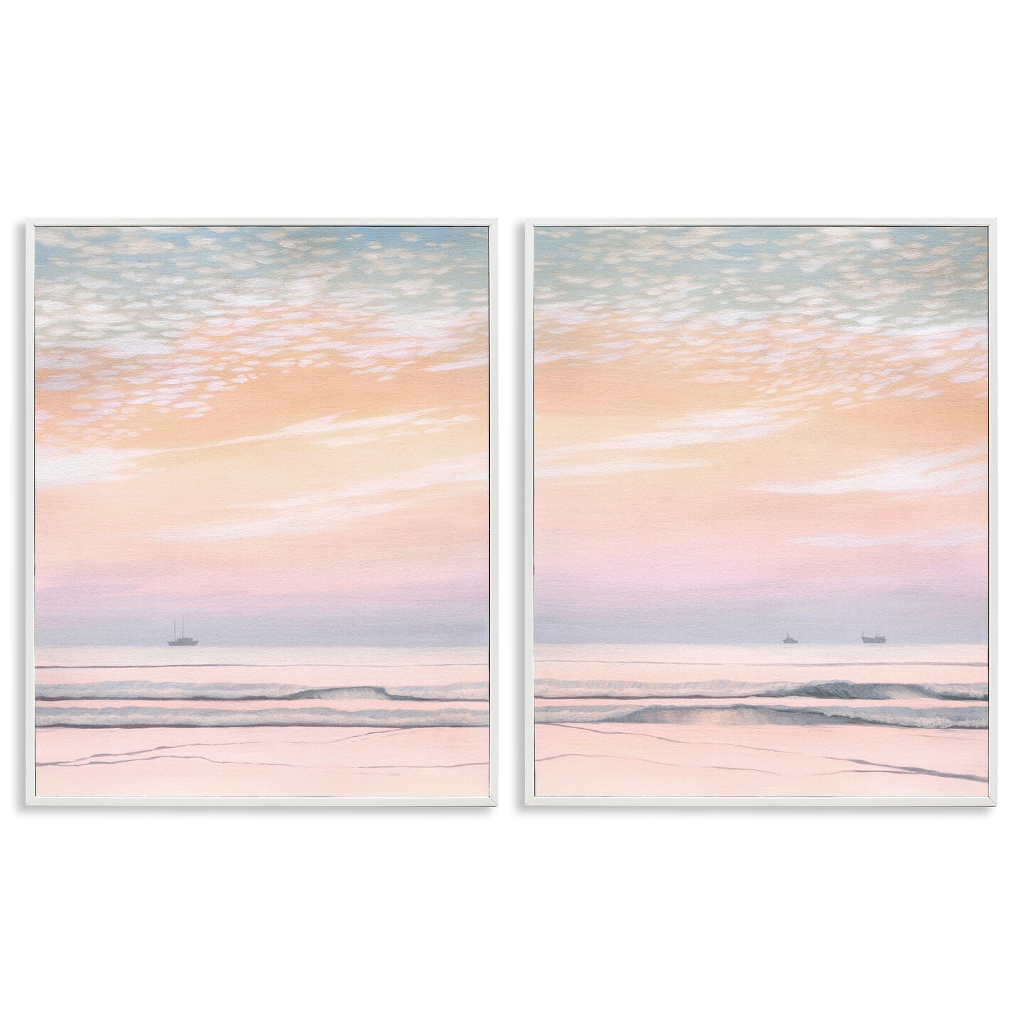 Stupell Industries Peachy Coastal Sunrise 2pc Framed Giclee Wall Art Set Design by Grace Popp