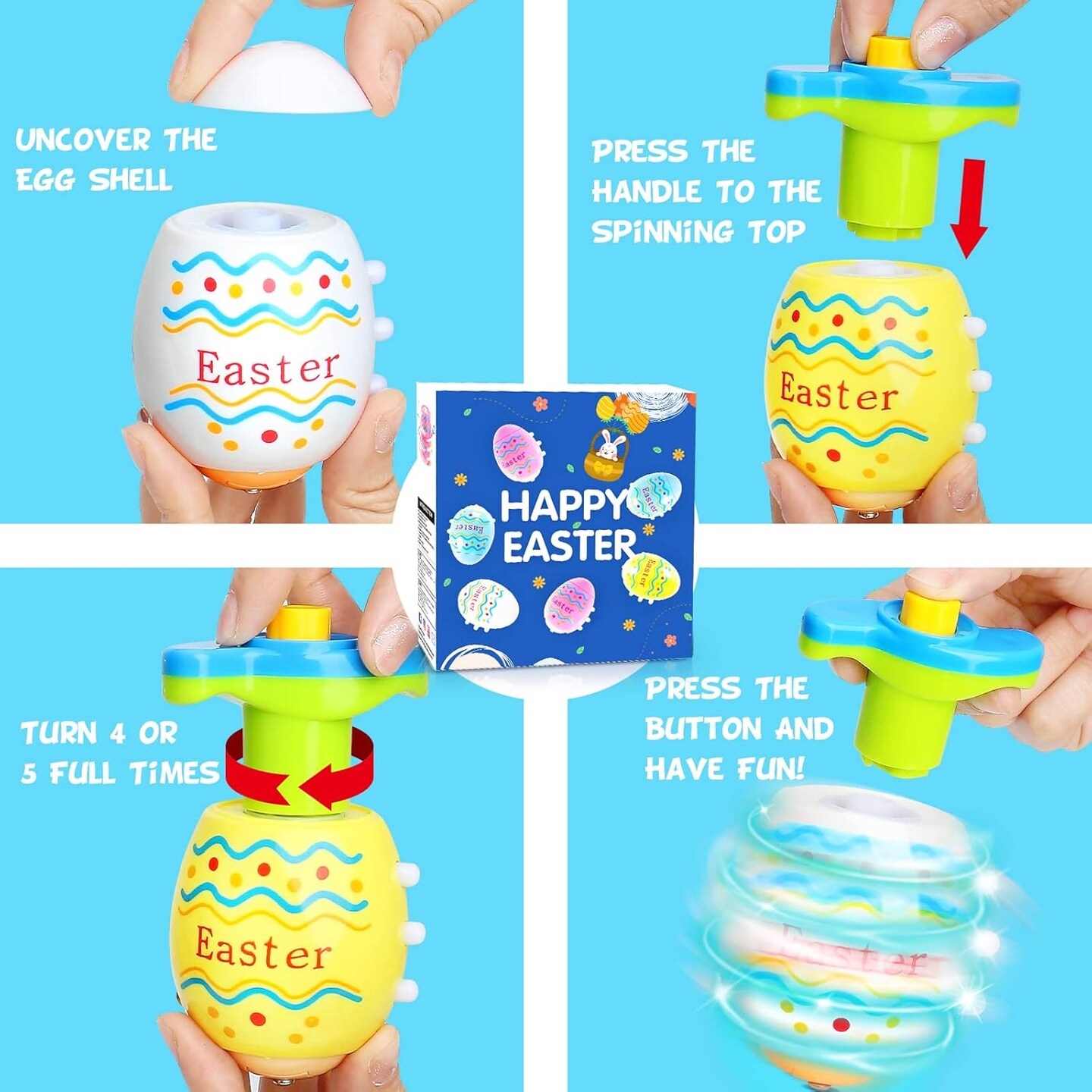 Light Up Easter Eggs Toy Gifts for Kids, 6 Easter Egg Spinning Tops with Flash &#x26; Music, Easter Basket Stuffers, Easter Eggs Hunt Prize, Kids Goodie Bag Fillers, Party Favor Novelty Bulk Toys