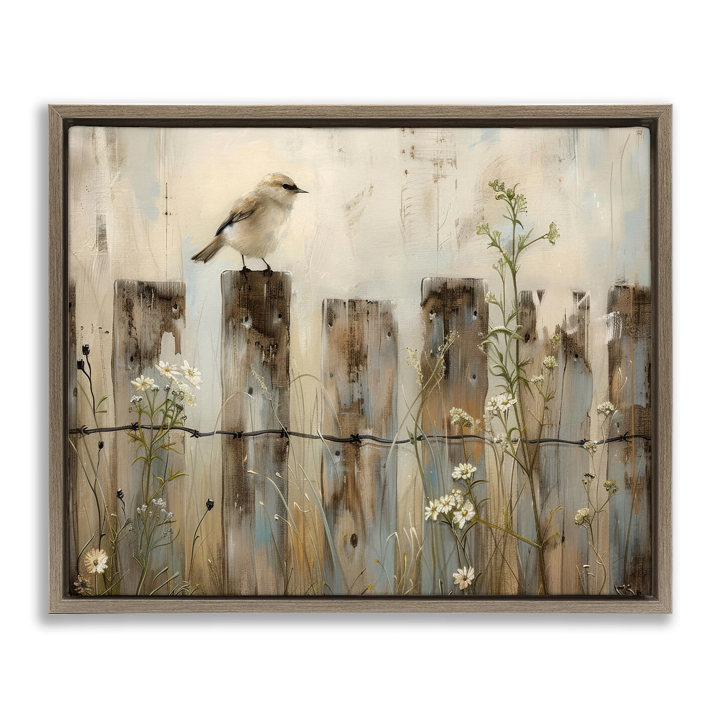 Stupell Industries Fence Perched Country Bird Floating Frame Design By Arlington Prints