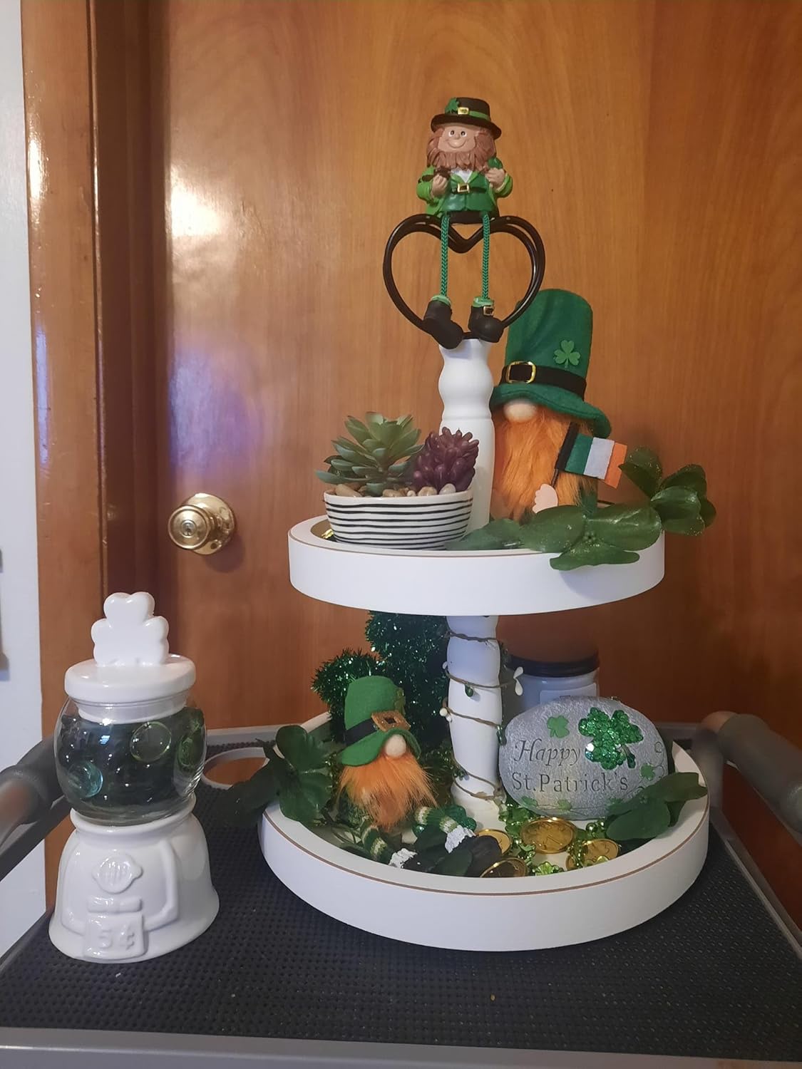 ,Two Tier Tray,2-Tier Decorative Trays, White Tiered Tray for Vintage Decor, Round Wooden Serving Tier Tray(White)