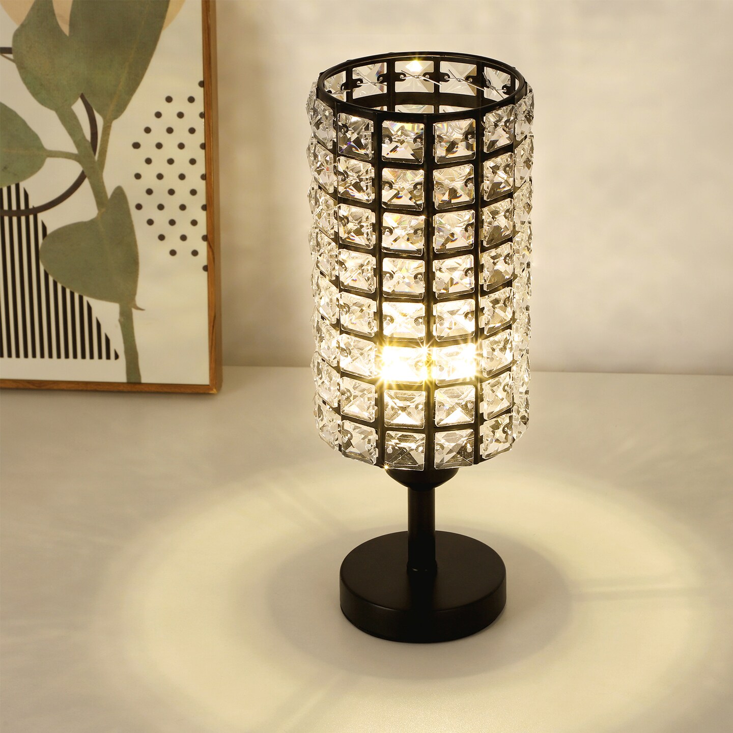 2pcs Crystal Table Lamp Black Crystal Lamps Small Crystal Bedside Lamp with Crystal Lamp Shade Lamps for Bedroom Night Stand Living Room Girl&#x27;s Room