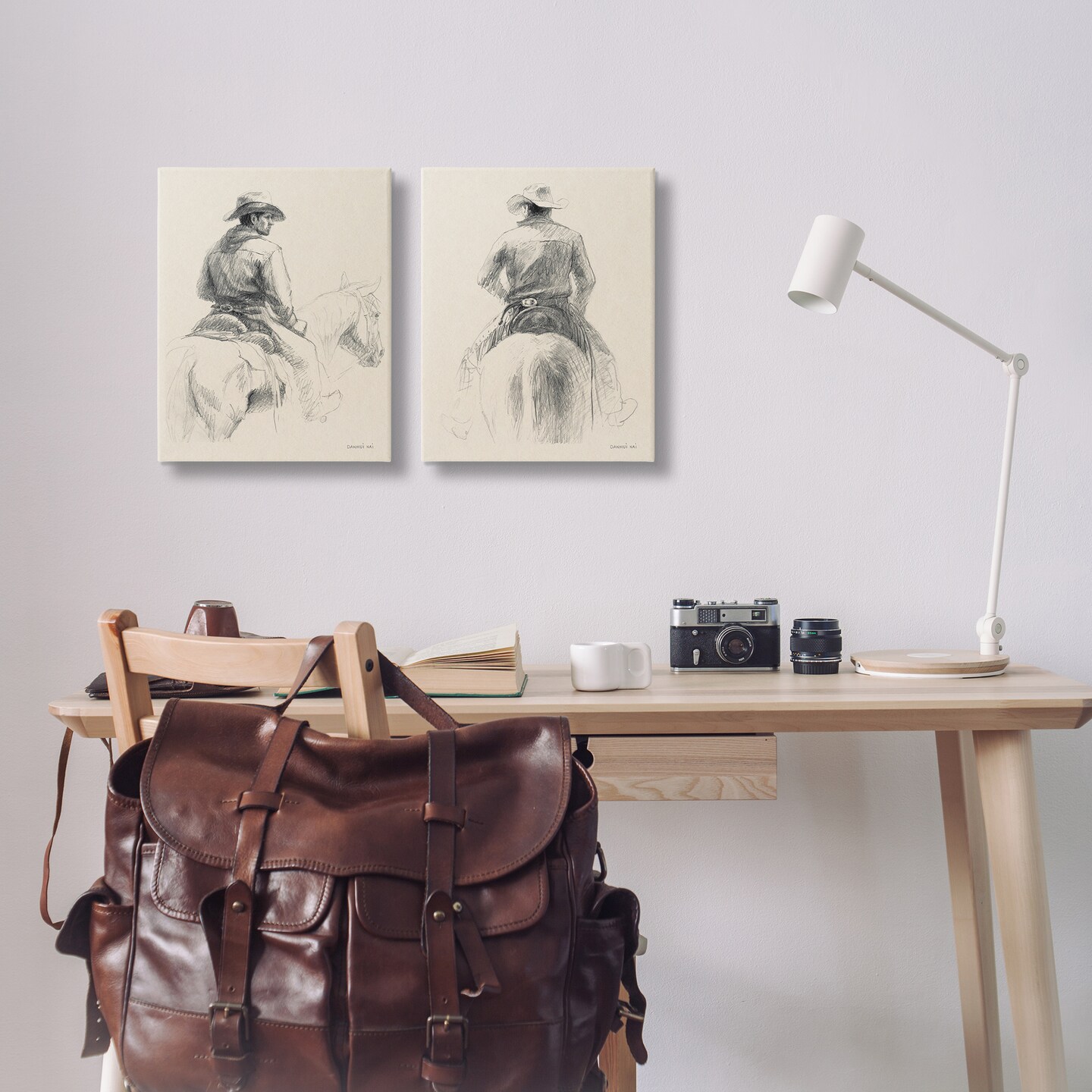 Stupell Industries Sketched Cowboy on Range 2pc Canvas Wall Art Set Design by Danhui Nai