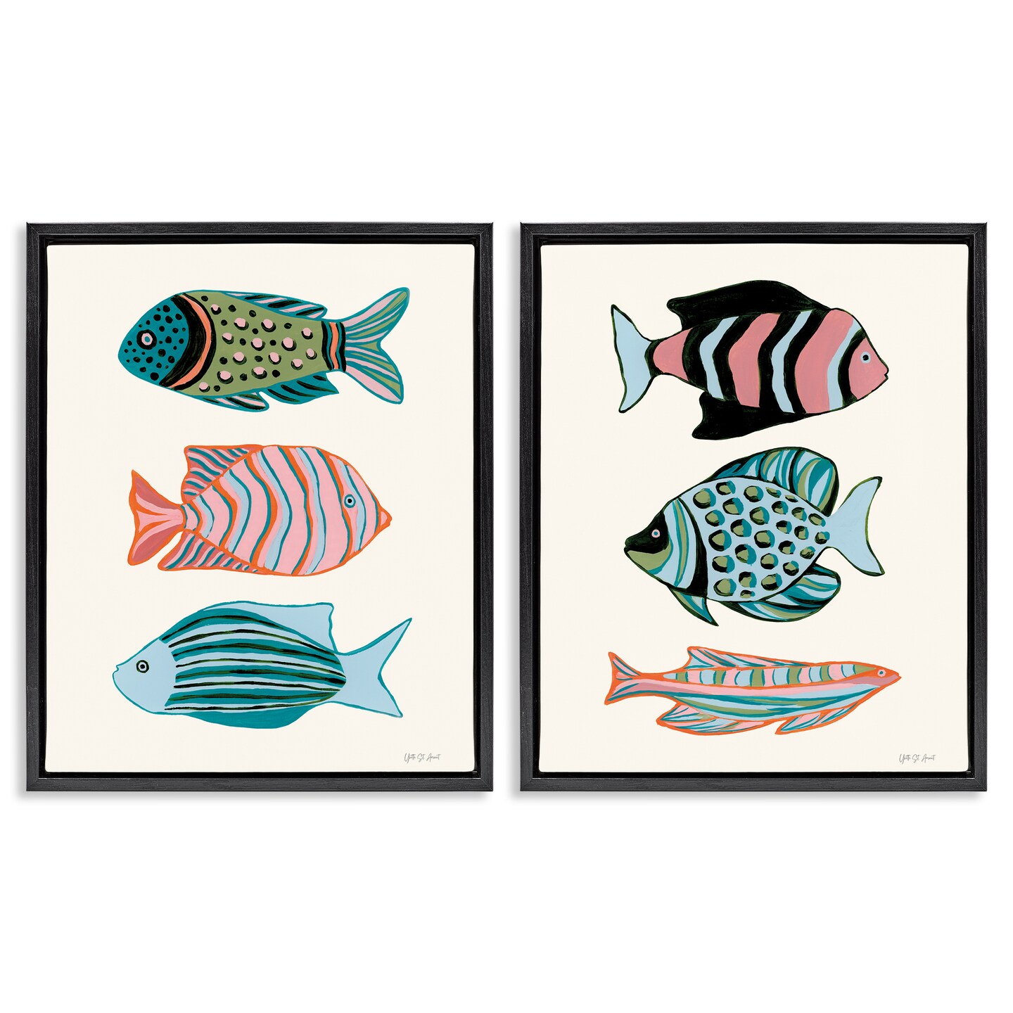 Stupell Industries Tropical Pastels Fish 2pc Floater Framed Canvas Wall Art Set Design by Yvette St. Amant