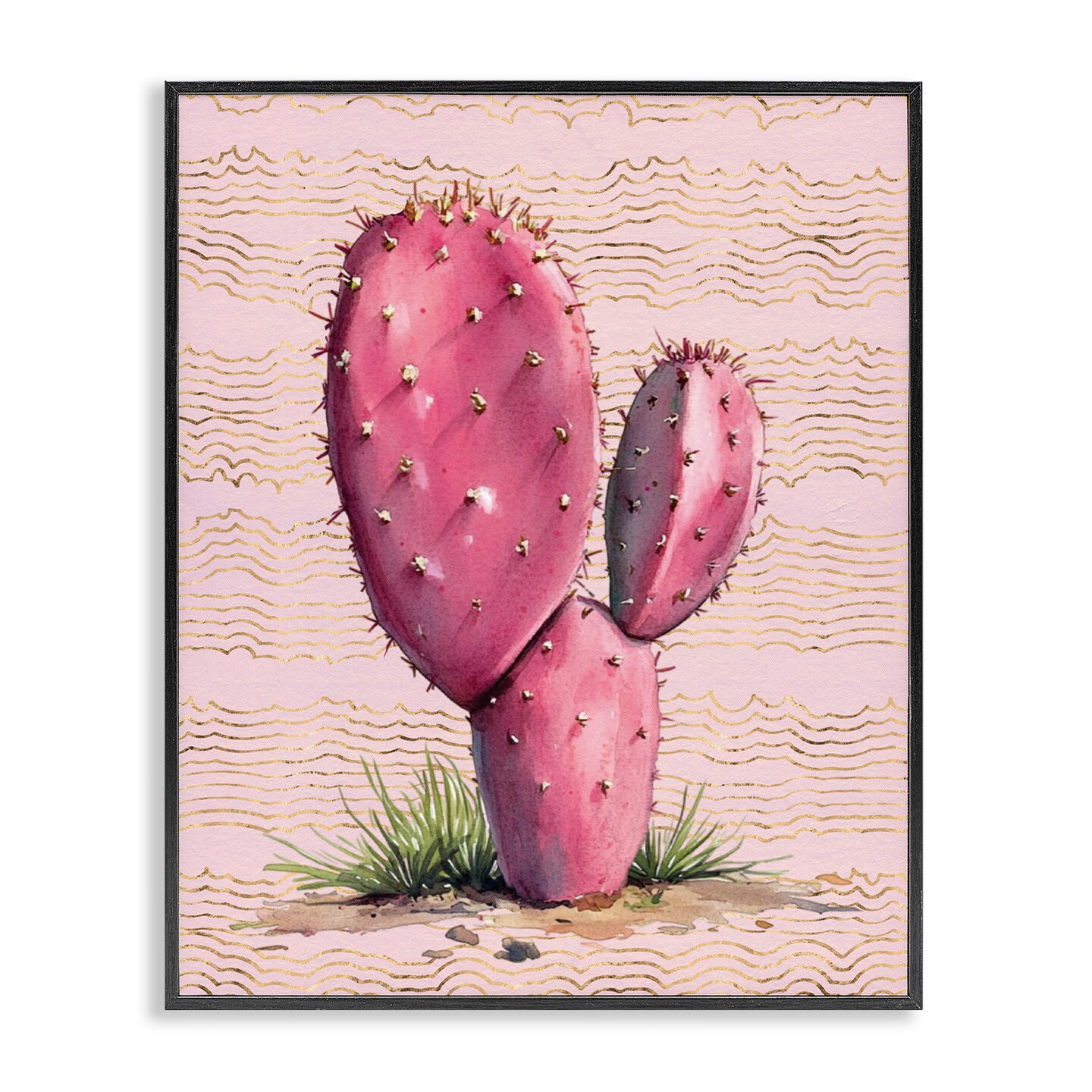 Stupell Industries Pink Prickly Pear Cactus Framed Giclee Wall Art Design by Lettered and Lined