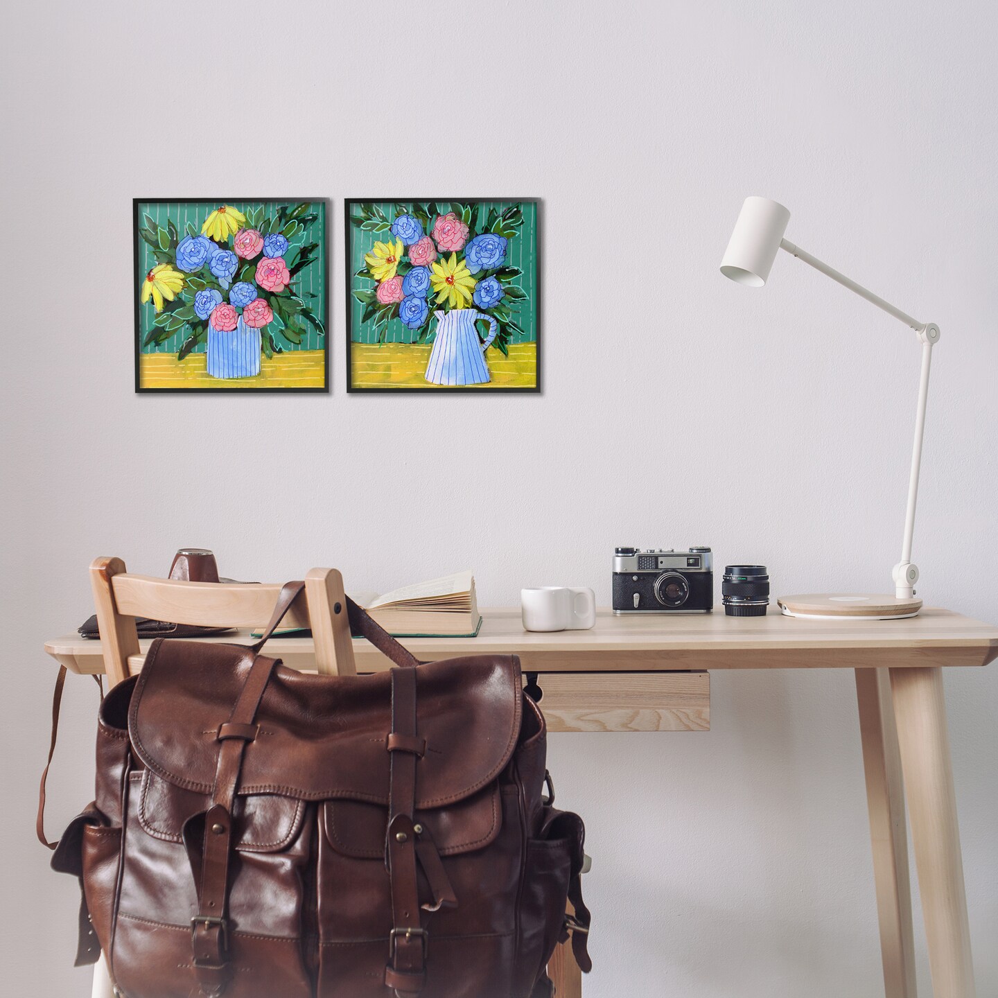 Stupell Industries Bright Flowers on Stripes 2pc Framed Giclee Wall Art Set Design by Regina Moore