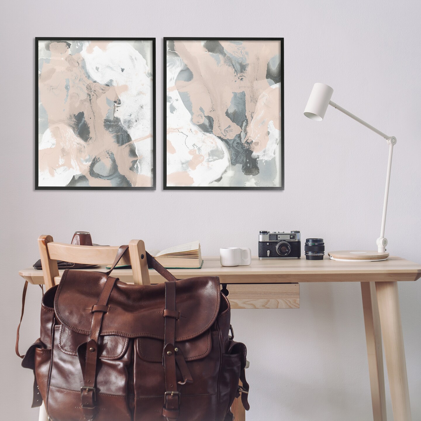 Stupell Industries Beige & Gray Splashes 2pc Framed Giclee Wall Art Set Design by June Erica Vess