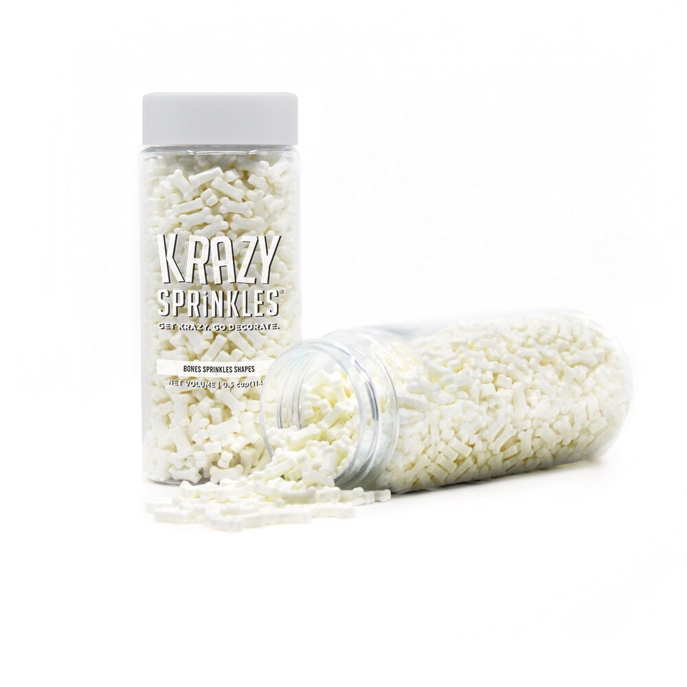Krazy Sprinkles - White Bones (1/2 Cup, 1x Jar) for Cakes, Ice Cream &#x26; Cookies