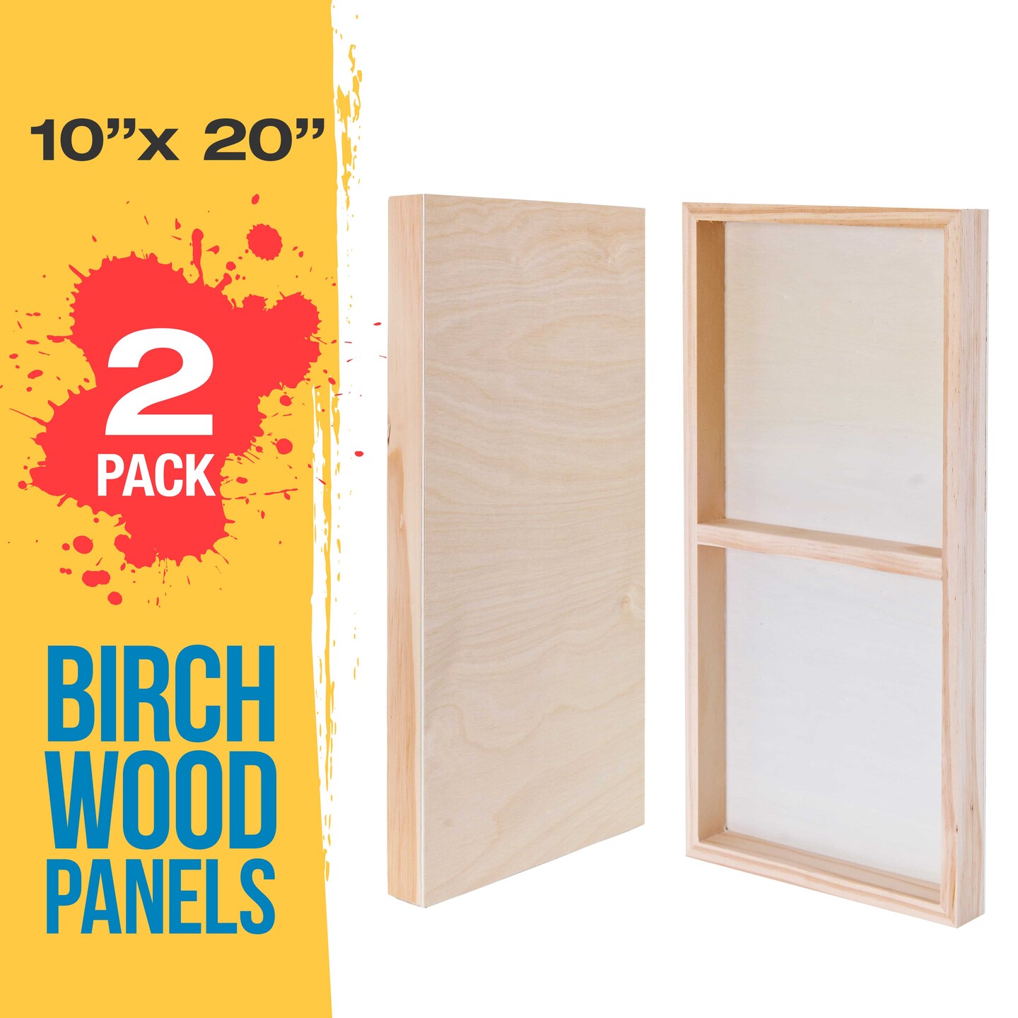 Unfinished Cradled Wood Panels for Painting, 2 Pack of 10x20 inch - Gallery Birch Wooden Canvas Boards 1-1/2&#x22; Deep - Mixed-Media Craft, Acrylic, Oil, Encaustic, Paint Pouring