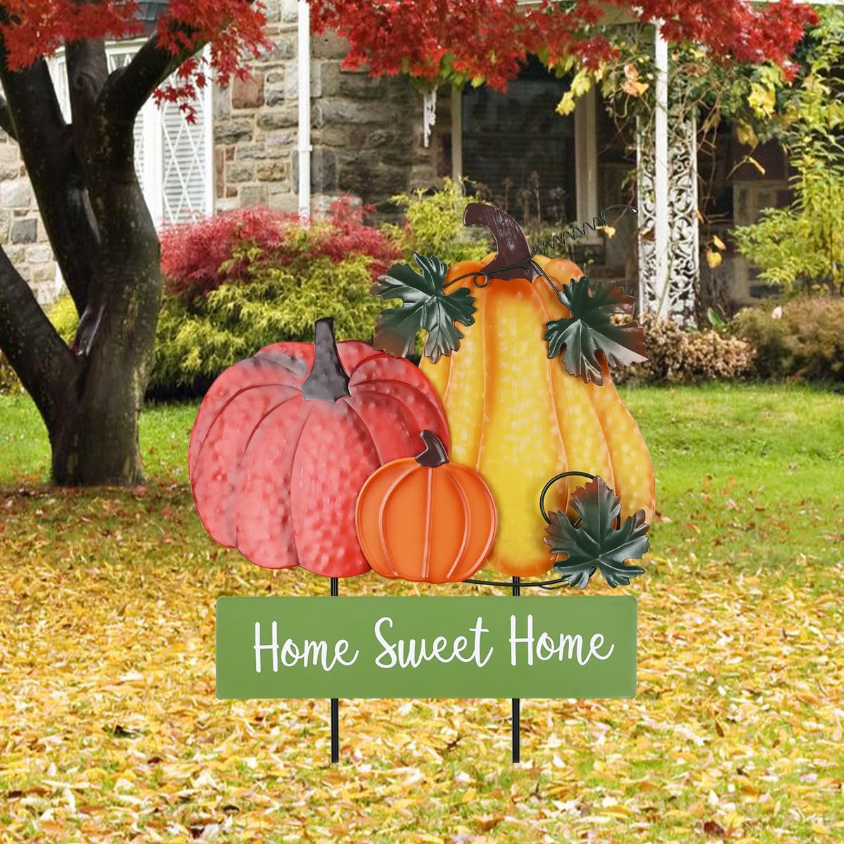 22&#x22; Fall Pumpkin Garden Stake &#x2013; Home Sweet Home Metal Yard Sign for Outdoor Autumn D&#xE9;cor