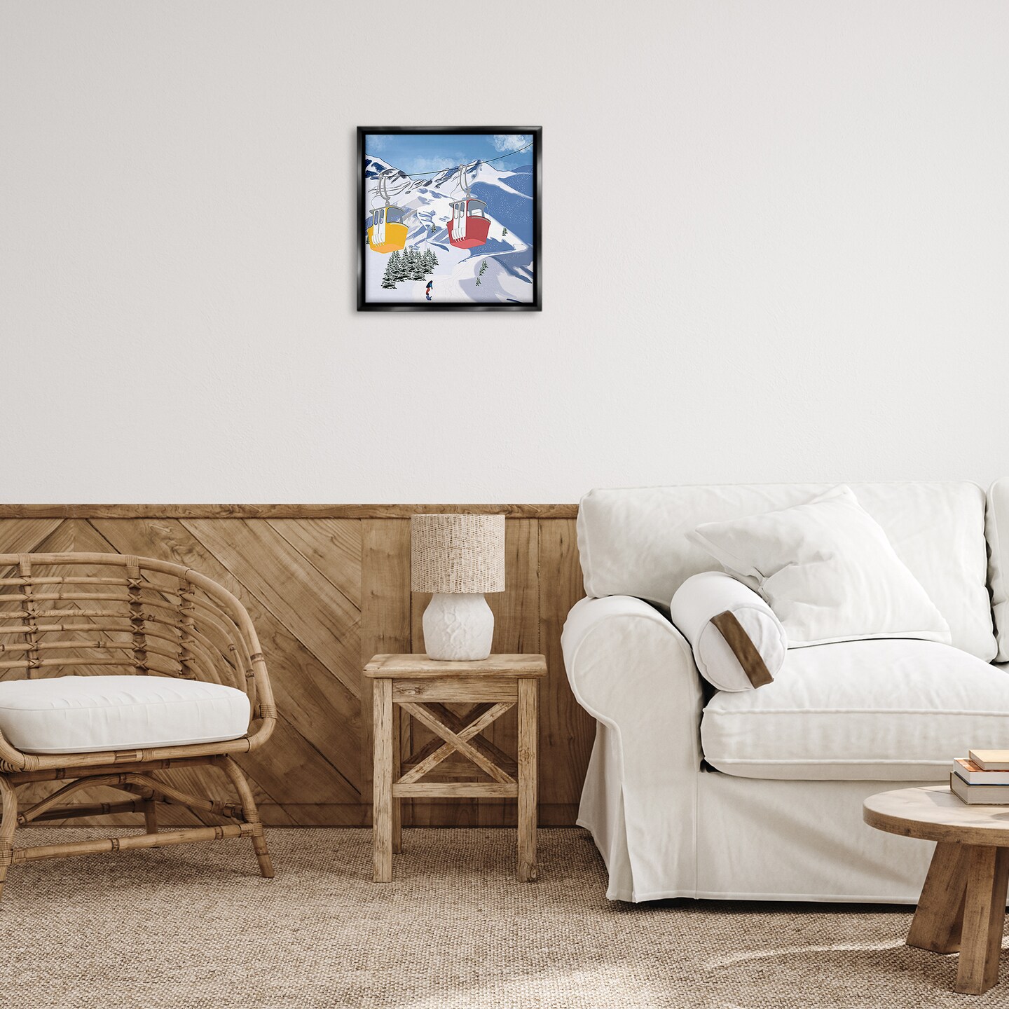 Stupell Industries Ski Lift over Vast Mountain Floater Framed Canvas Wall Art Design by Ashley Singleton