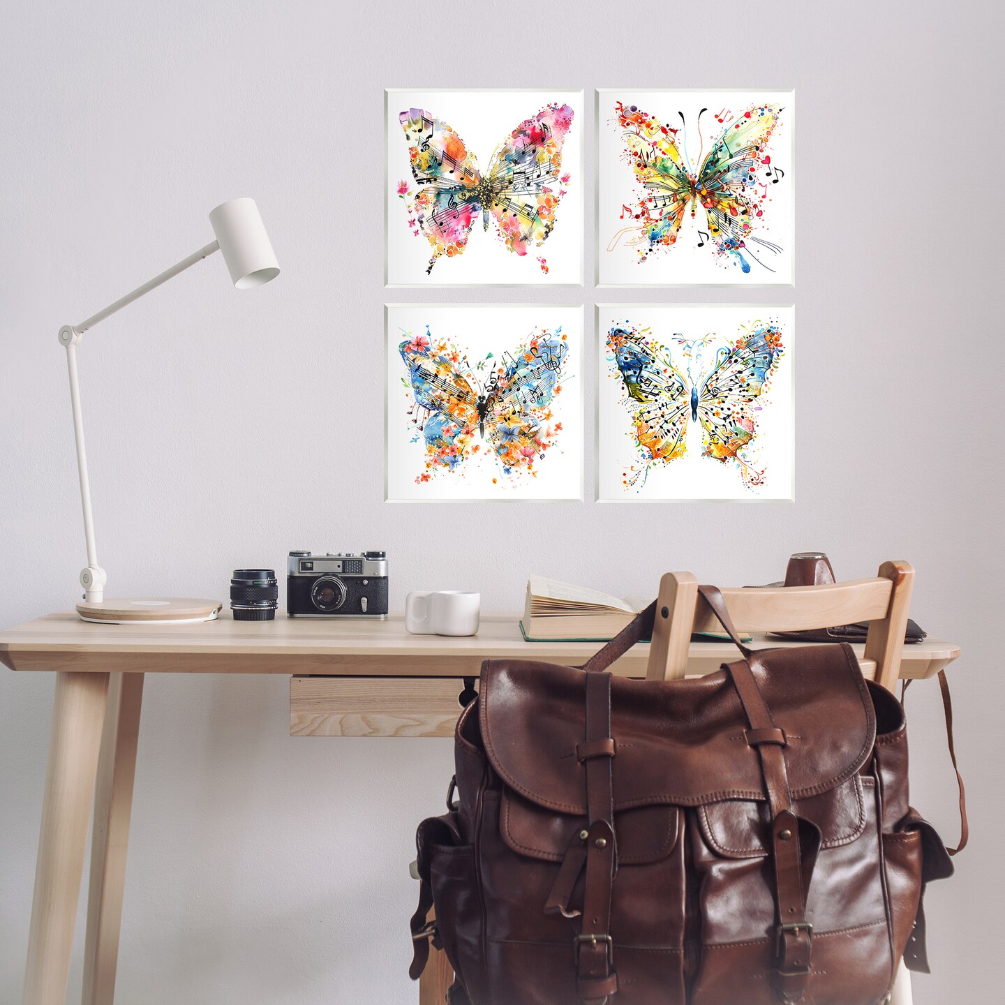Stupell Industries Butterflies with Music Notes 4pc Wall Plaque Art Set Design by LSR Design Studio