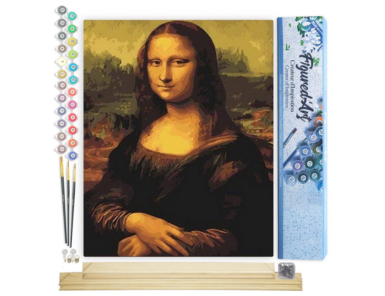 Figured'Art Paint by Numbers Kit for Adults Da Vinci Mona Lisa La Joconde 16"x20" - Craft Art Painting Rolled Canvas with DIY wooden frame