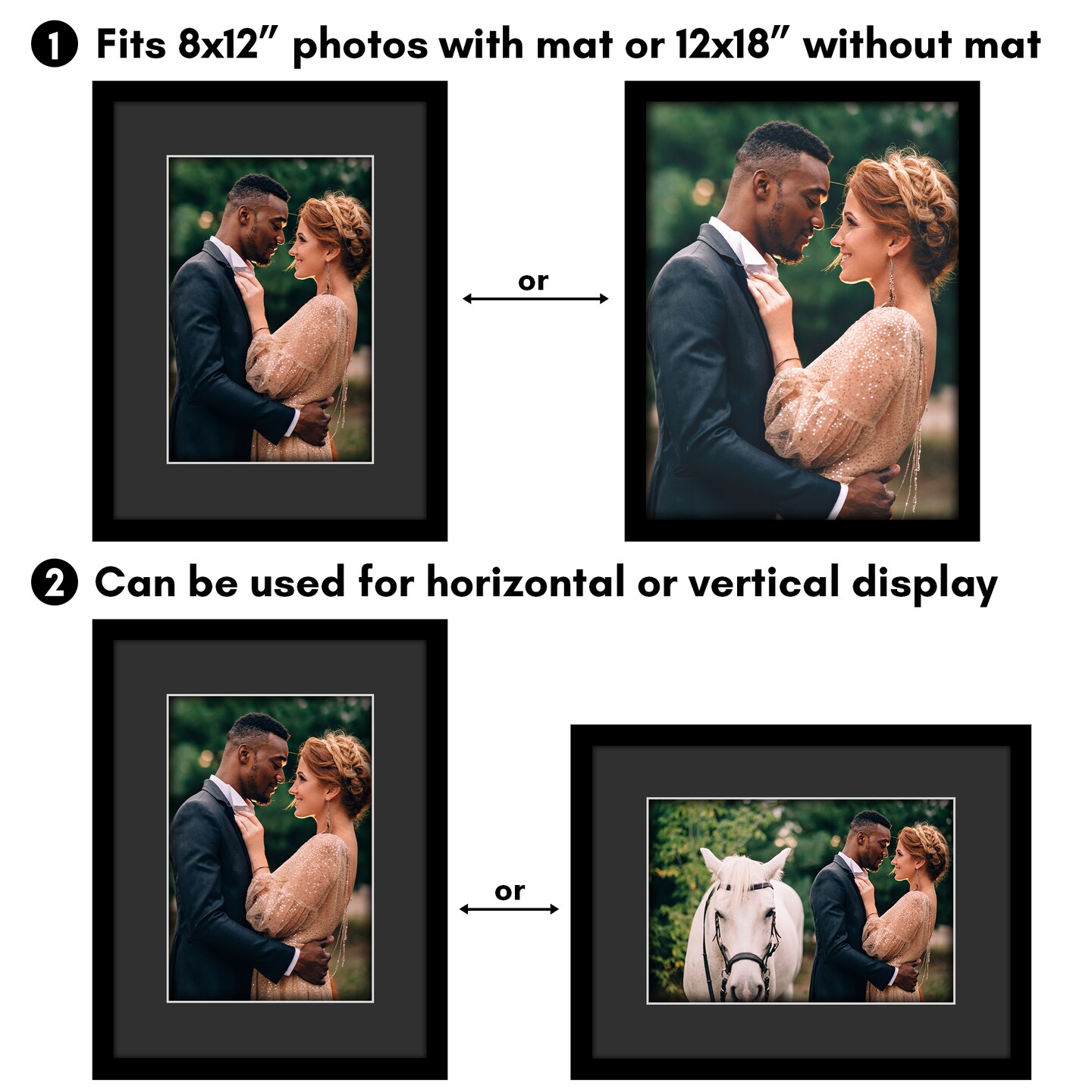Americanflat Black Picture Frame with Shatter-Resistant Glass - Classic Molding with Black Mat and White Trim
