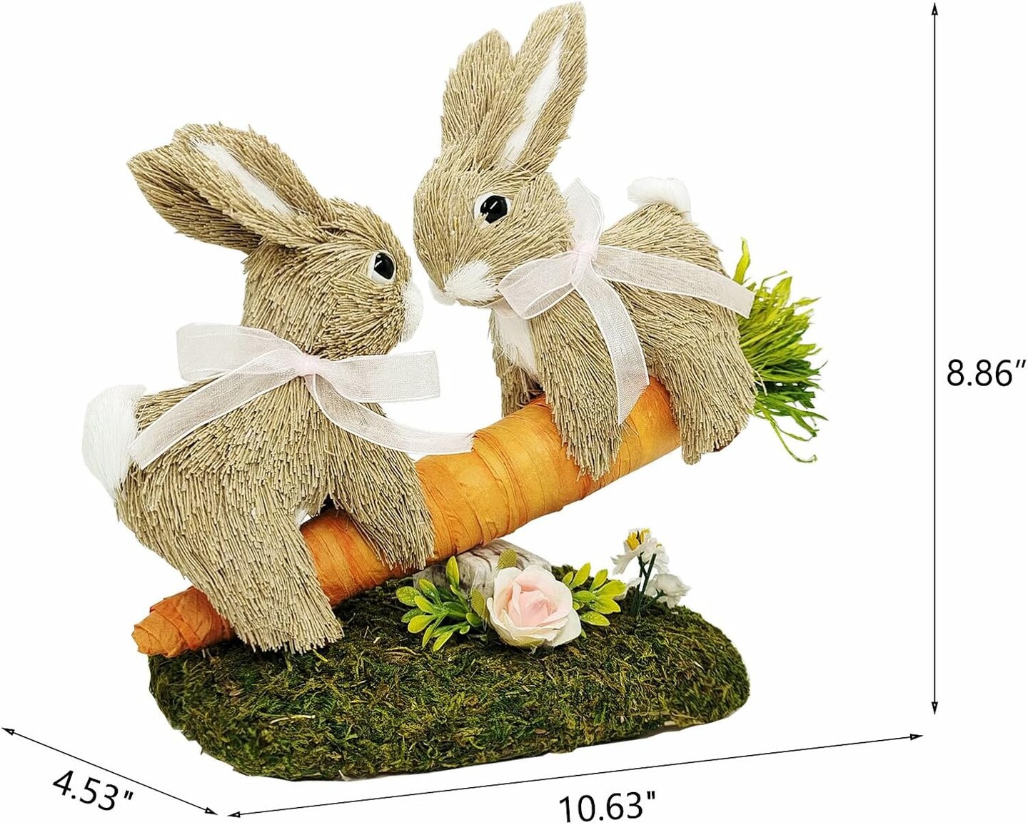8.9&#x22; Sisal Easter Bunny on Carrot Seesaw &#x2013; Spring Decor