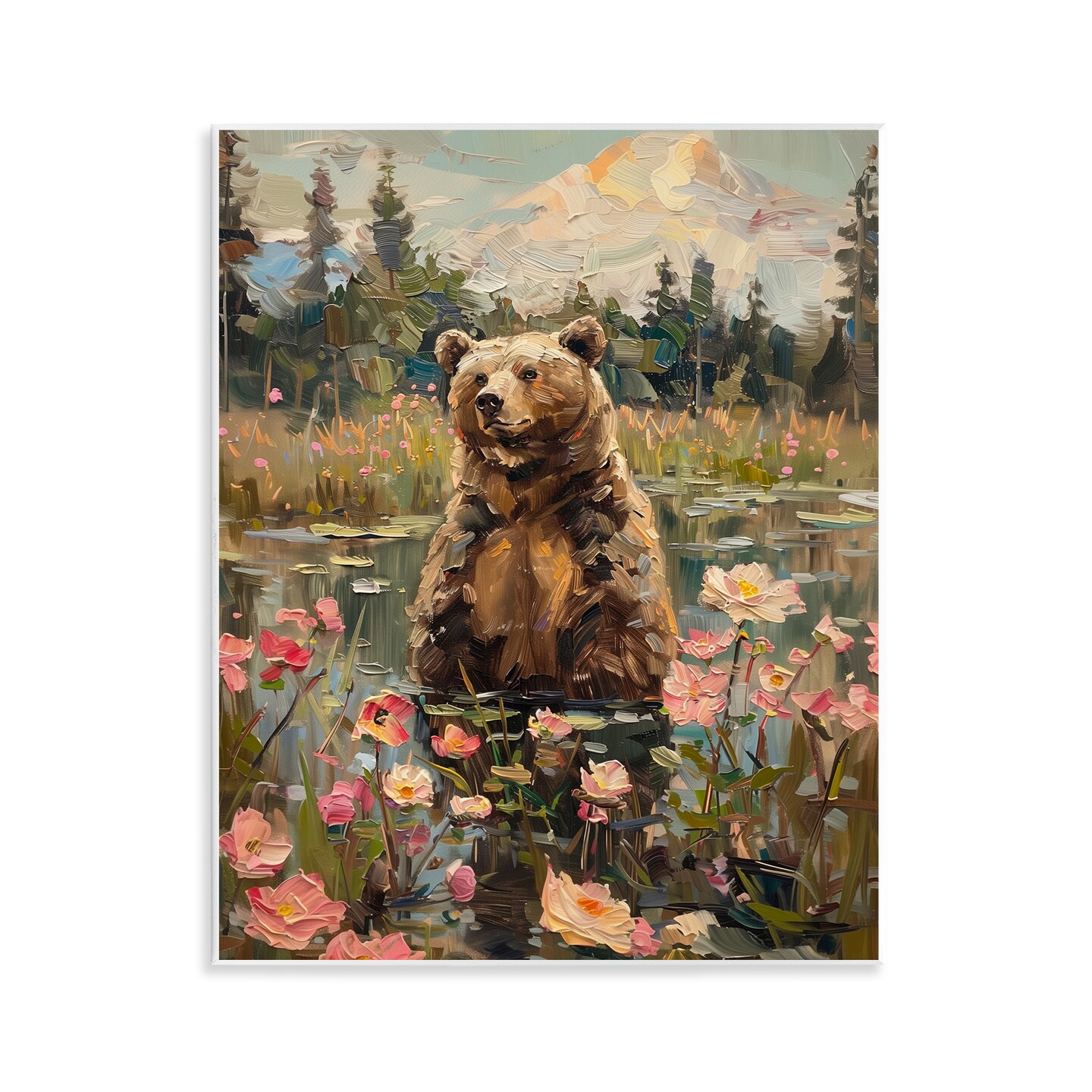 Stupell Industries Bear in Floral Pond Wall Plaque Art Design by Arlington Prints