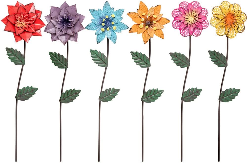 6-Pack Metal Flower Garden Stakes – Colorful Shaking Head Yard Art for Outdoor Decor