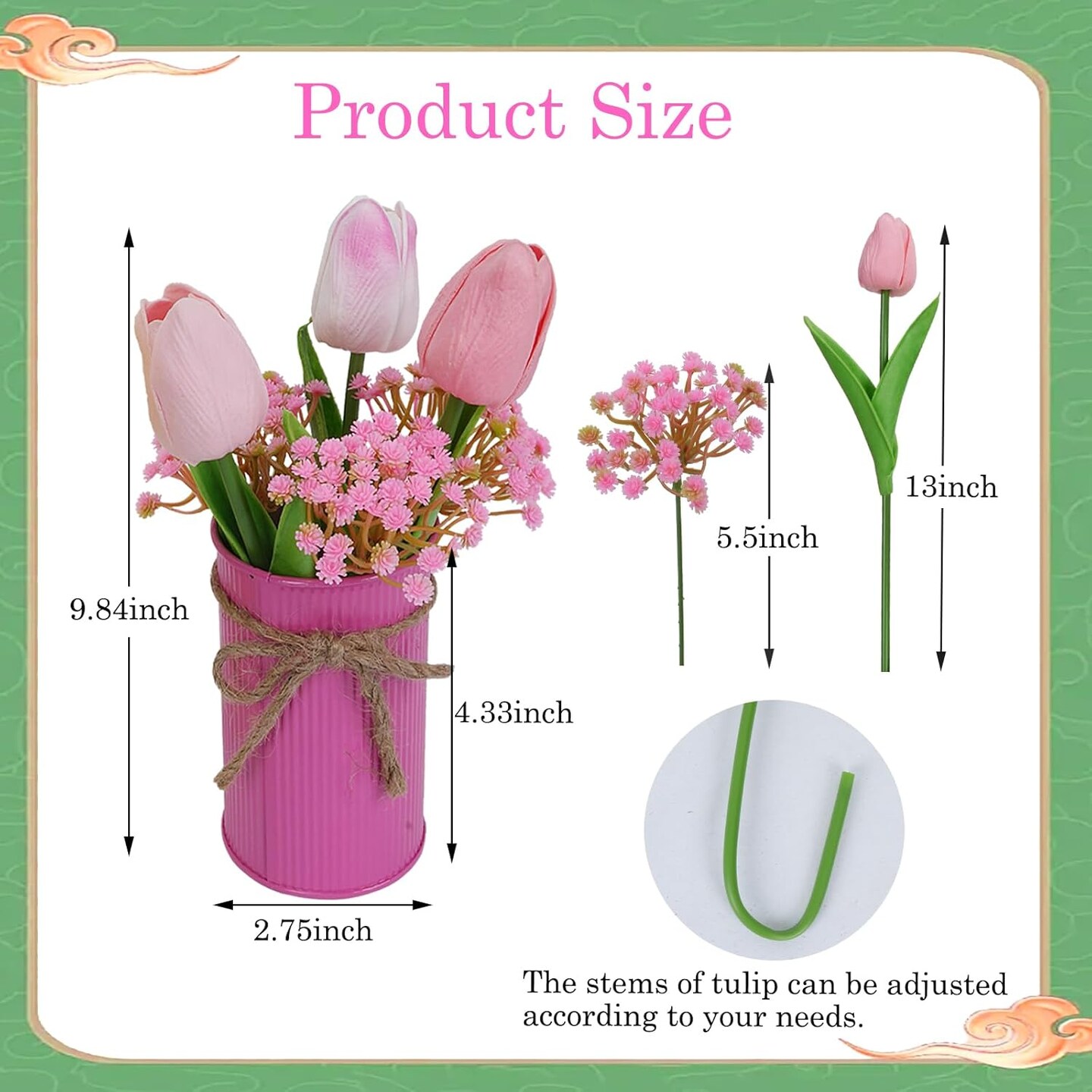 Spring Tulips Table Centerpieces 15PCS Colorful Artificial Tulip with 5 Metal Pot Fake Tulips Potted Flowers in Vase for Spring Easter Table Decor Home Office Wedding Party Bouquet Arrangement
