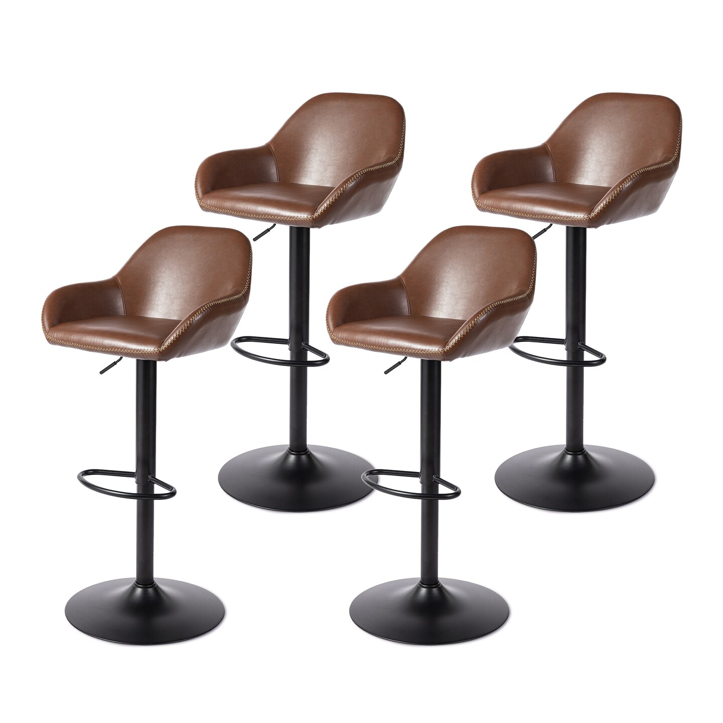 Set of 1/2/3/4 Mid-Century Modern Leatherette Gaslift Adjustable Swivel Bar Stools