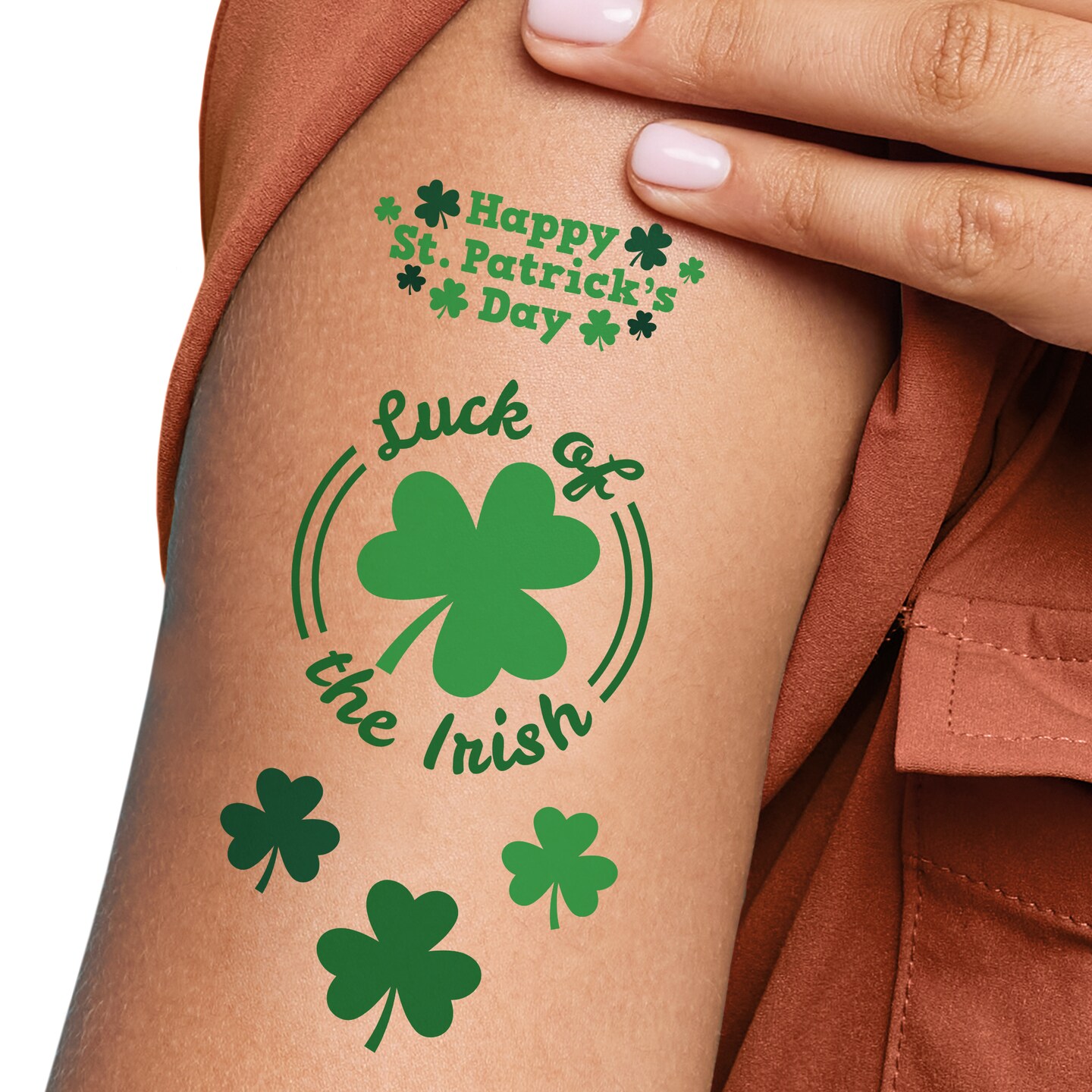 Big Dot of Happiness St. Patrick's Day Tattoos, Luck of the Irish, Green Shamrock Temporary Tattoos for Kids and Adults, Paddy's Day Party Favors (12 Sheets of 5 styles)