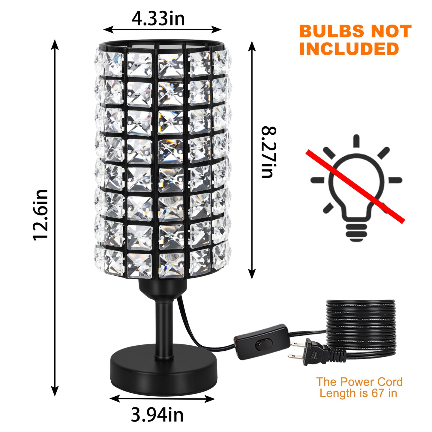 2pcs Crystal Table Lamp Black Crystal Lamps Small Crystal Bedside Lamp with Crystal Lamp Shade Lamps for Bedroom Night Stand Living Room Girl&#x27;s Room