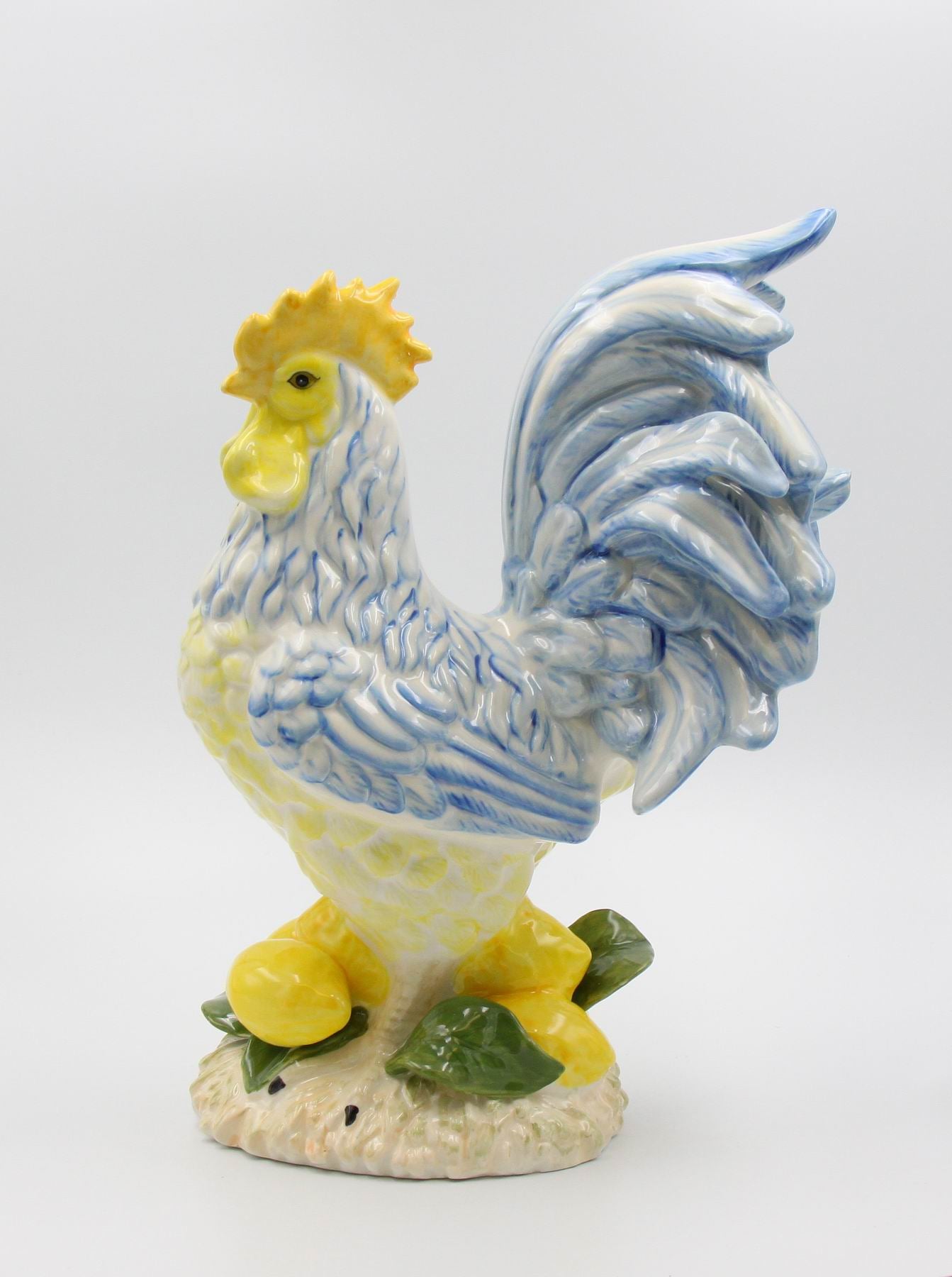 Ceramic Lemon Blue and Yellow Rooster Statue, Home D&#xE9;cor, Gift for Her, Gift for Mom, Kitchen D&#xE9;cor, Farmhouse D&#xE9;cor, Fall Decor