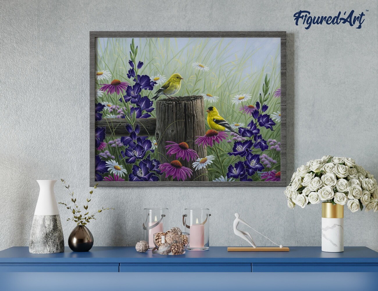 Figured'Art Paint by Numbers Kit for Adults with Frame Goldfinch Birds 16"x20" - Craft Art Painting DIY Kit Canvas Already Stretched on a Wooden Frame