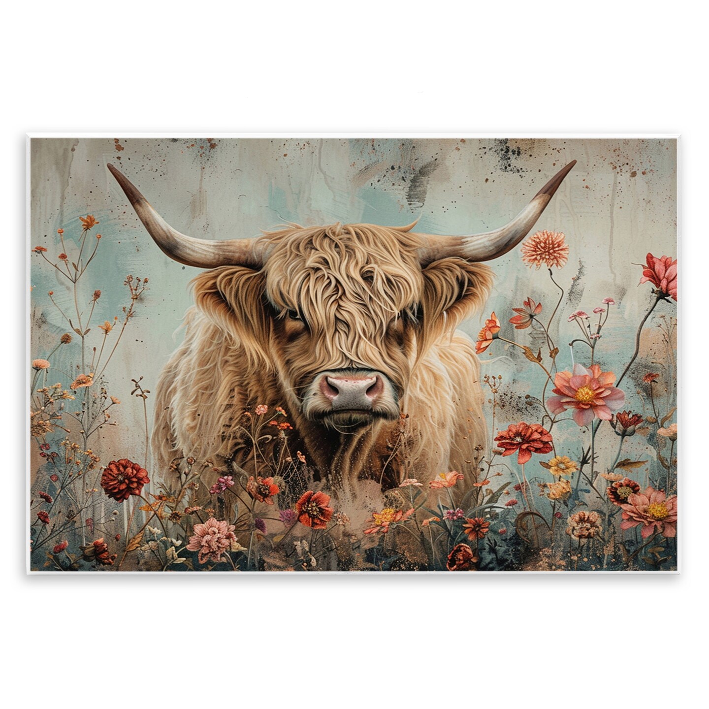 Stupell Industries Spring Blooms Highland Cow Wall Plaque Art Design by LSR Design Studio