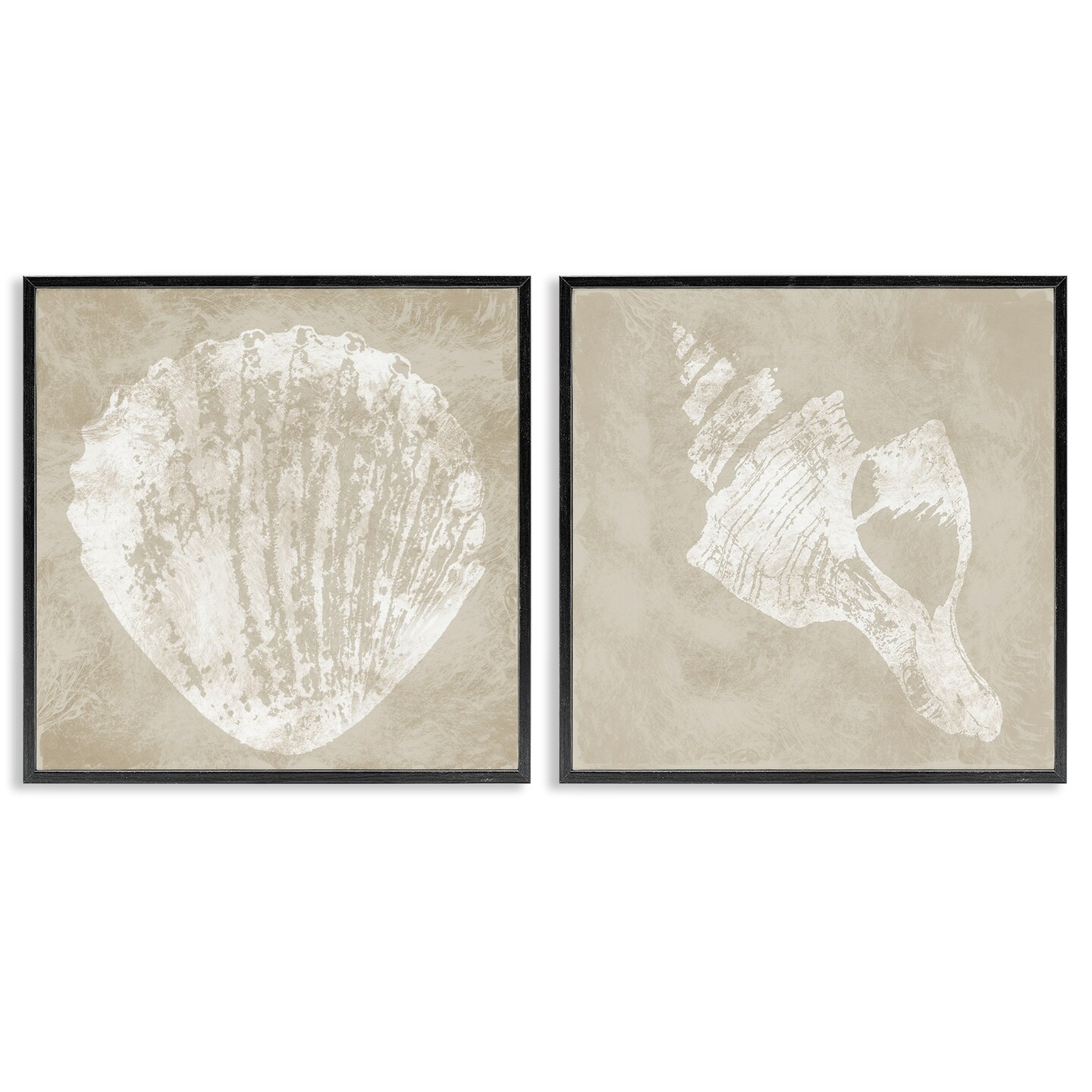Stupell Industries Rustic Abstract Seashells 2pc Framed Giclee Wall Art Set Design by Carol Robinson