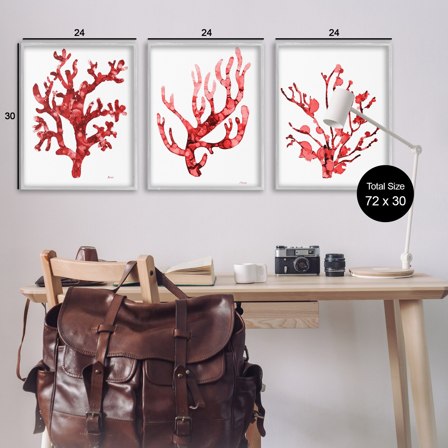 Stupell Industries Bold Red Coral 3pc Framed Giclee Wall Art Set Design by Patti Mann