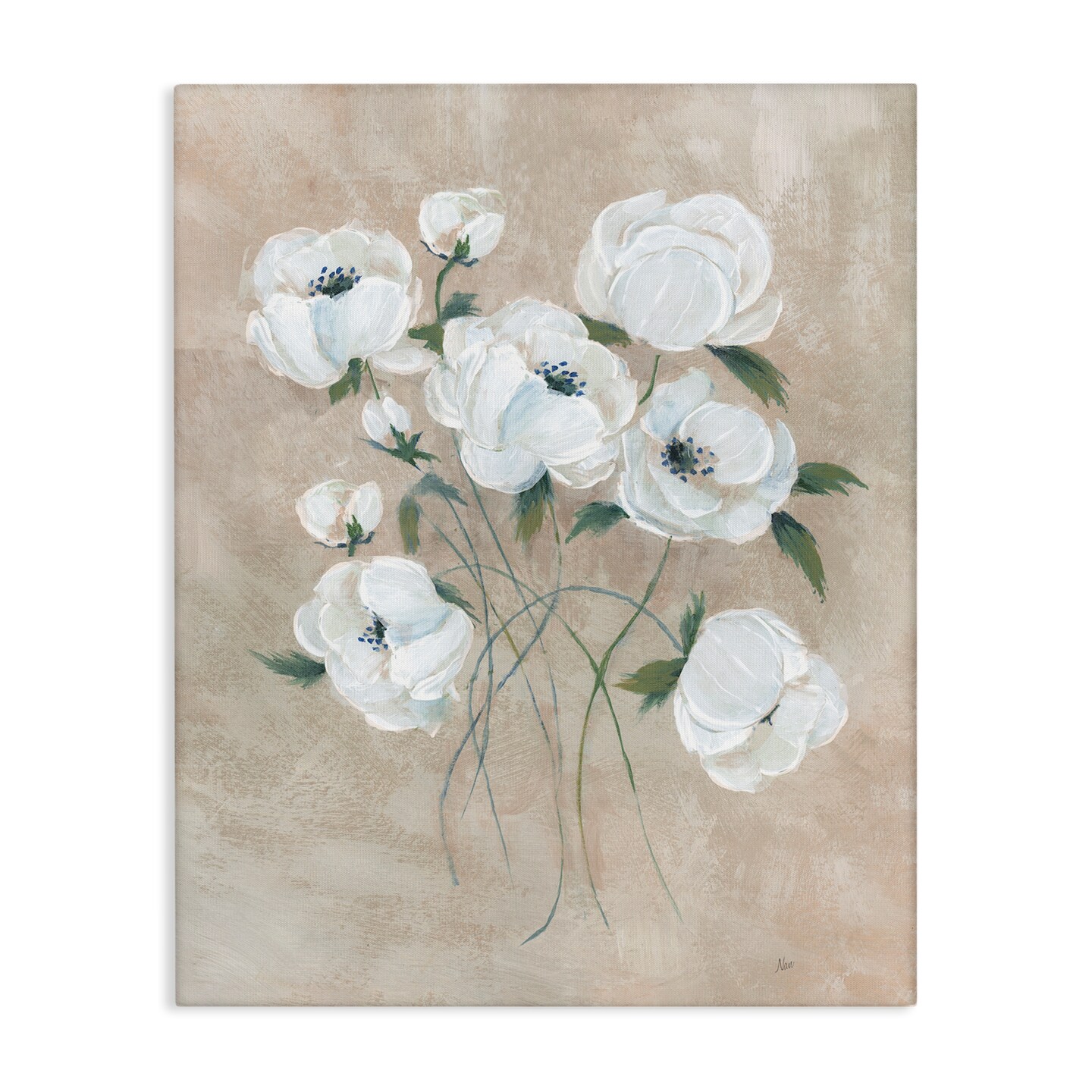 Stupell Industries Flowers on Neutral Beige Canvas Wall Art Design by Nan