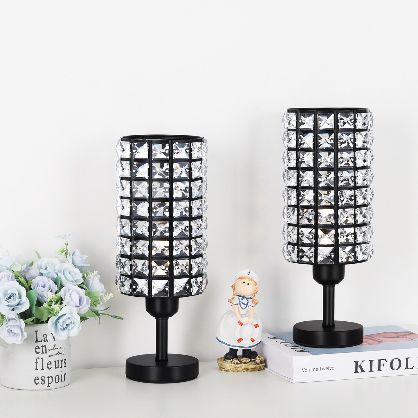 2pcs Crystal Table Lamp Black Crystal Lamps Small Crystal Bedside Lamp with Crystal Lamp Shade Lamps for Bedroom Night Stand Living Room Girl&#x27;s Room