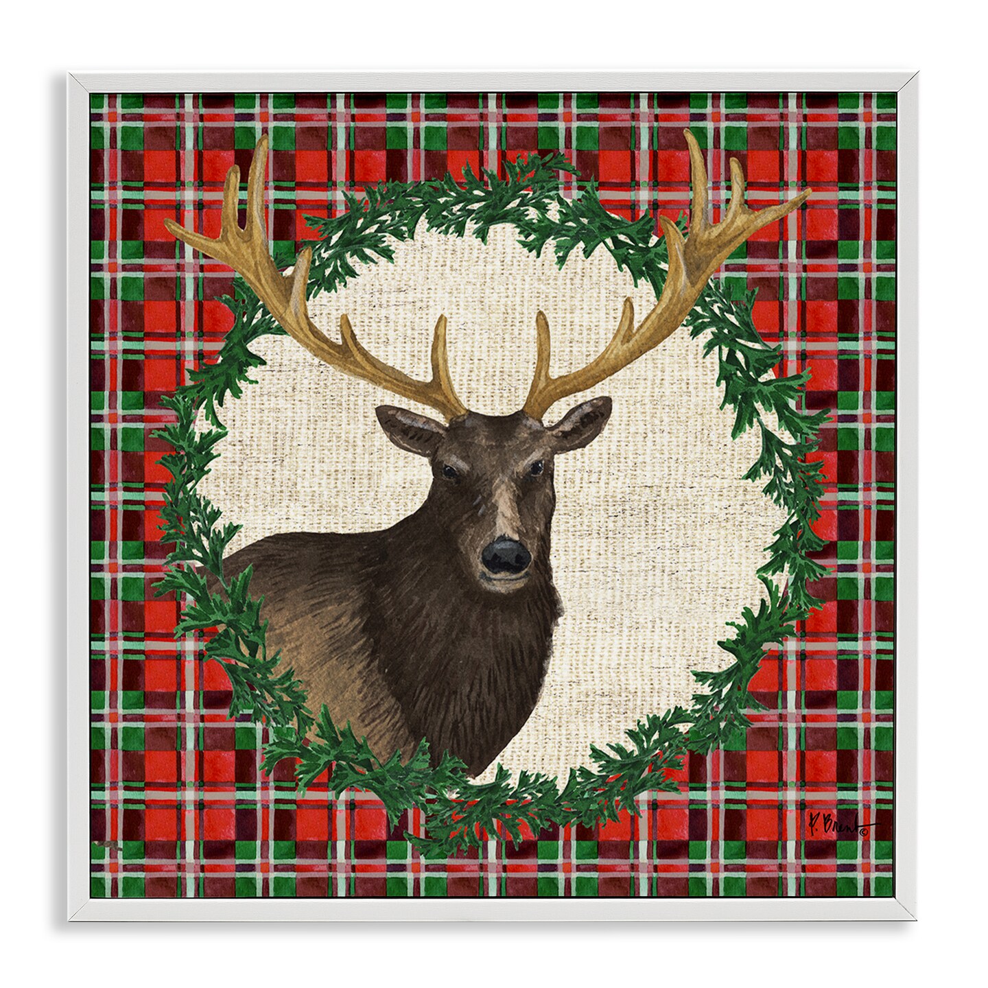 Stupell Industries Festive Plaid Elk Framed Giclee Wall Art Design by Paul Brent