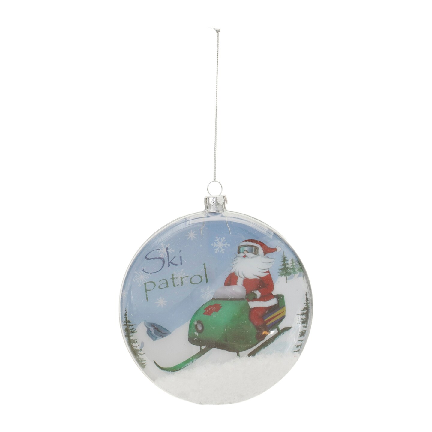 Melrose Santa Ski Patrol Glass Christmas Disc Ornaments - 5.25&#x22; - 6ct