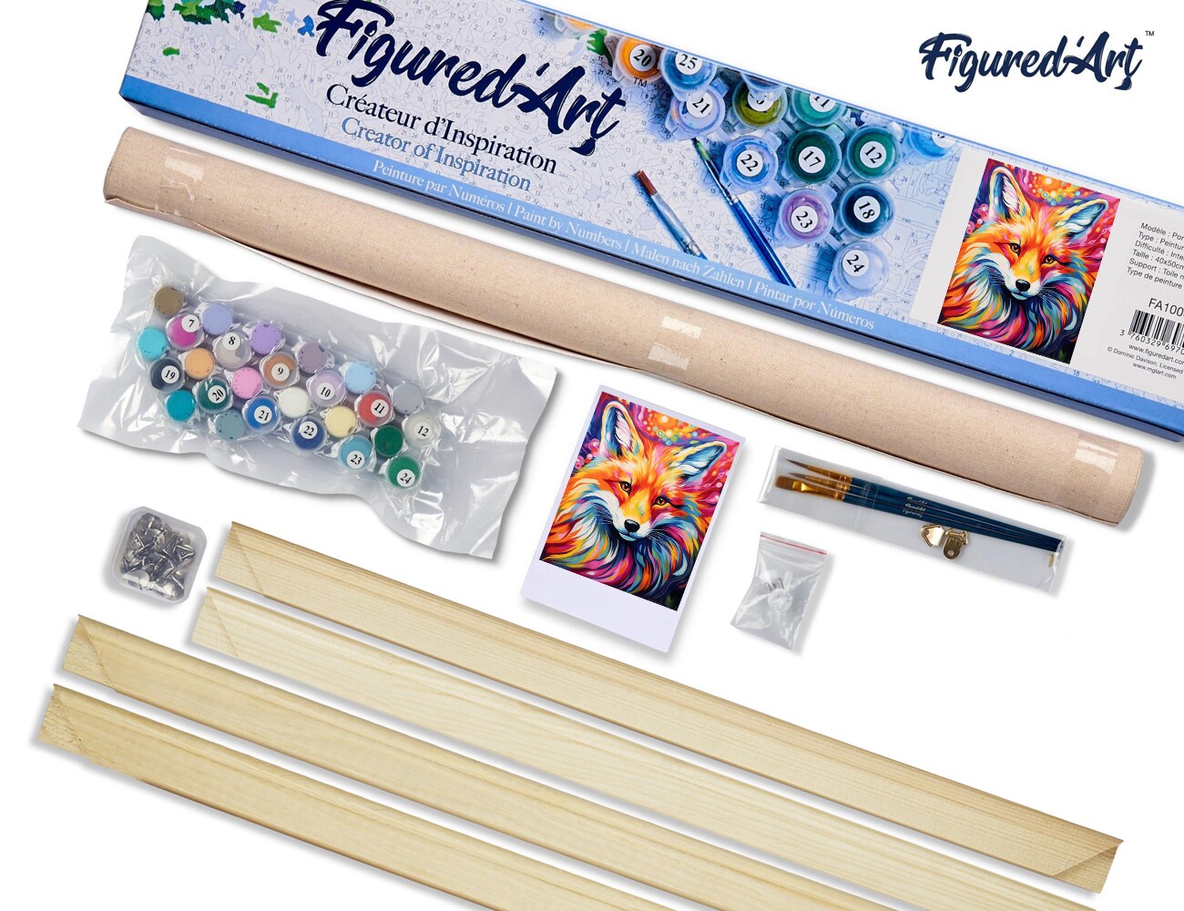 Figured'Art Paint by Number for Adults Colorful Abstract Fox 16"x20" - Craft Art Painting Rolled Canvas with DIY Wooden Frame