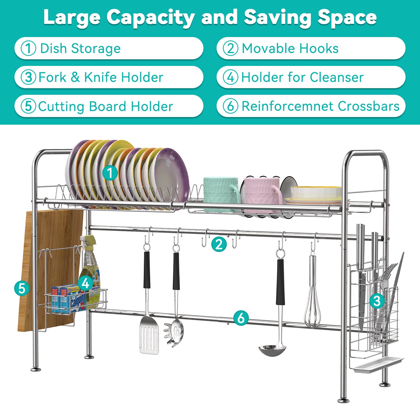 Over The Sink Dish Drying Rack Stainless Steel Kitchen Organizer Cutlery Drainer